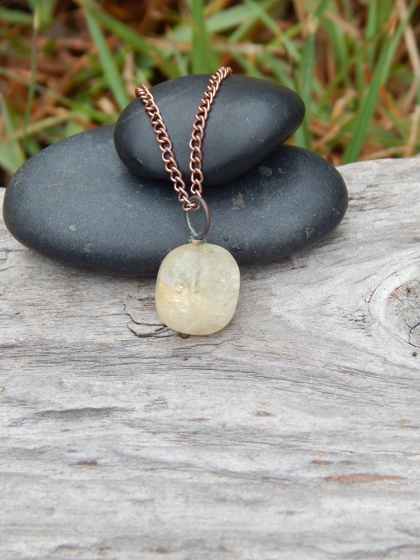 Copper wire wrapped citrine necklace pendant