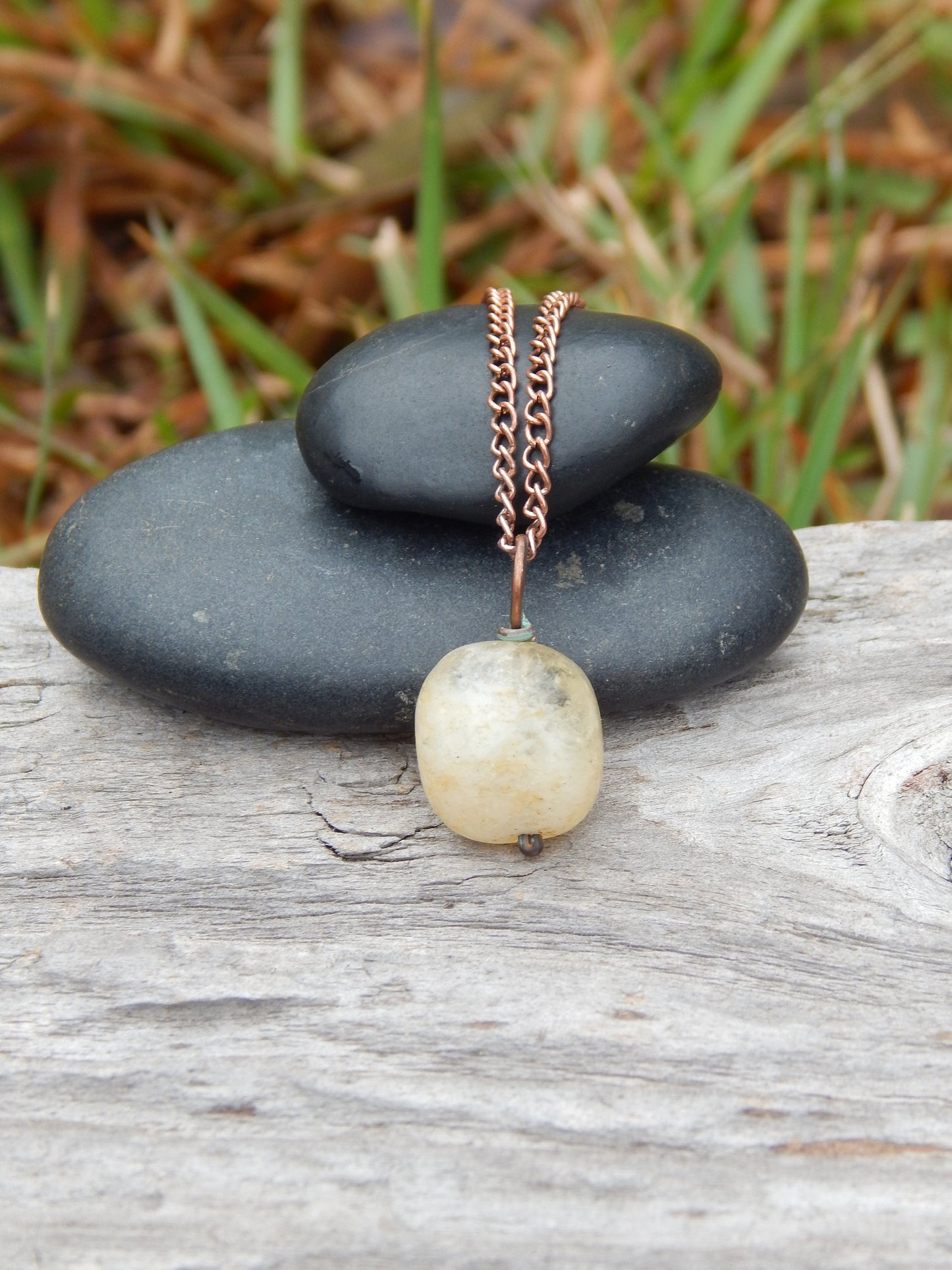 Copper wire wrapped citrine necklace pendant