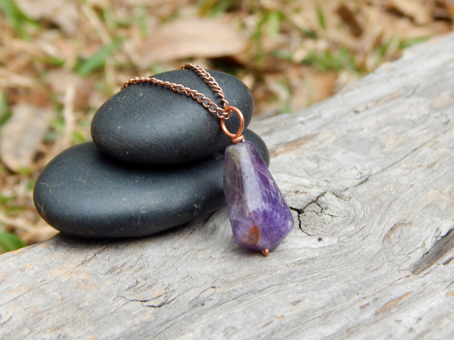 Amethyst copper wire wrap pendant