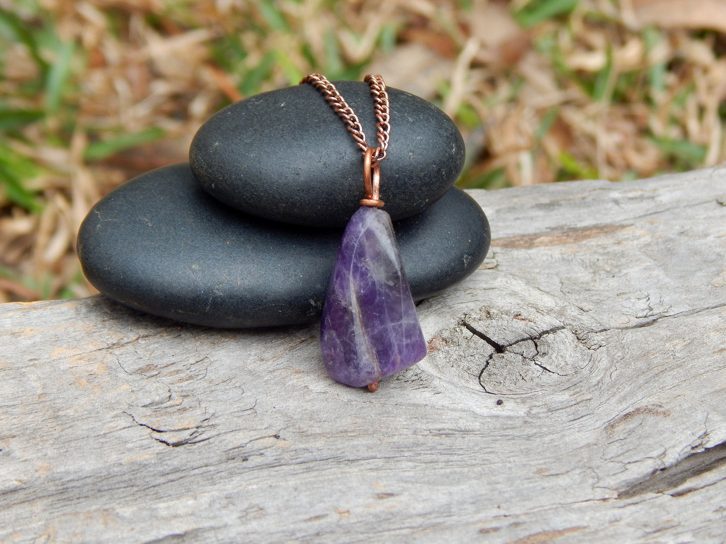 Amethyst copper wire wrap pendant