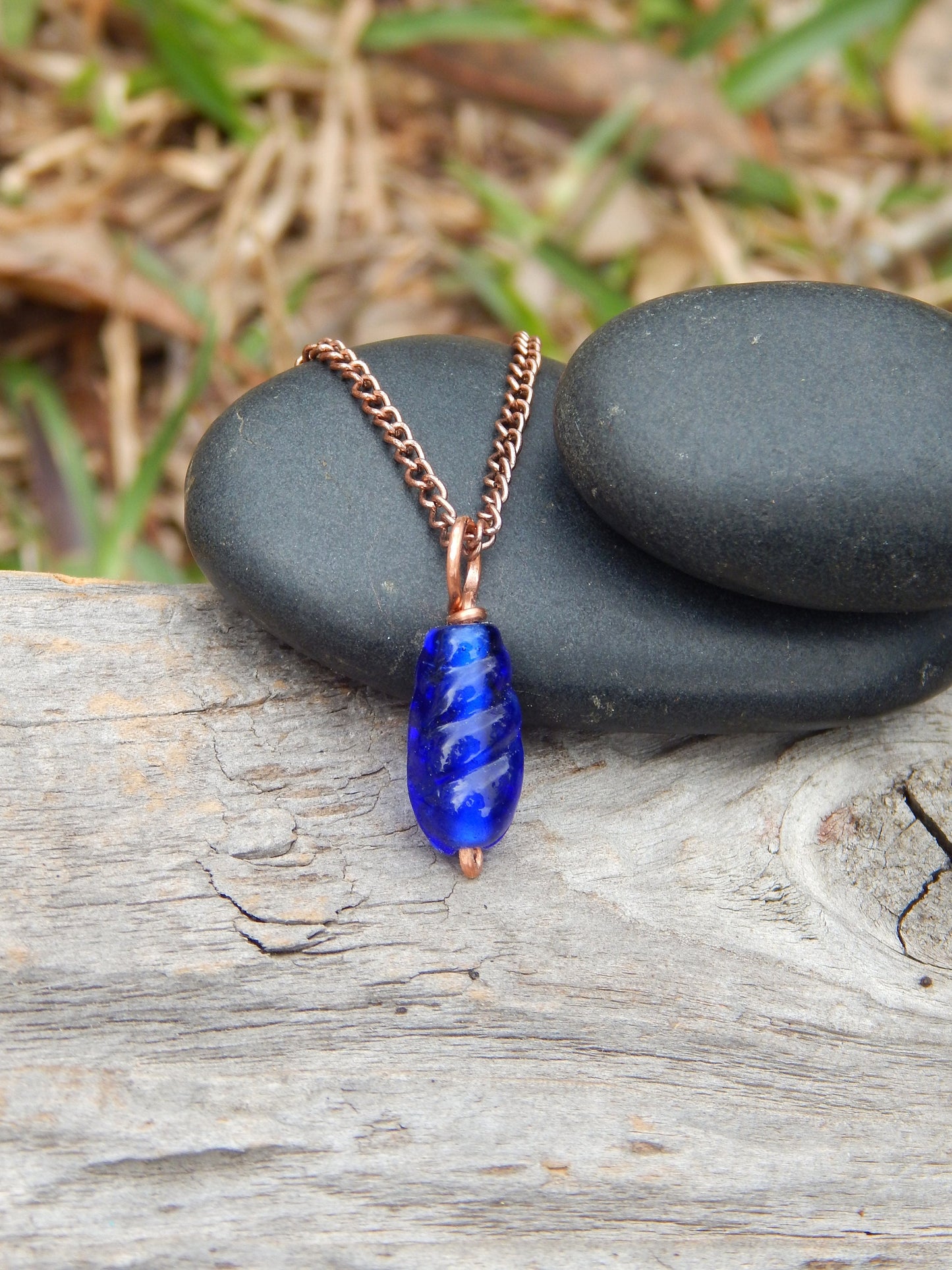 Cobalt blue glass minimalist pendant