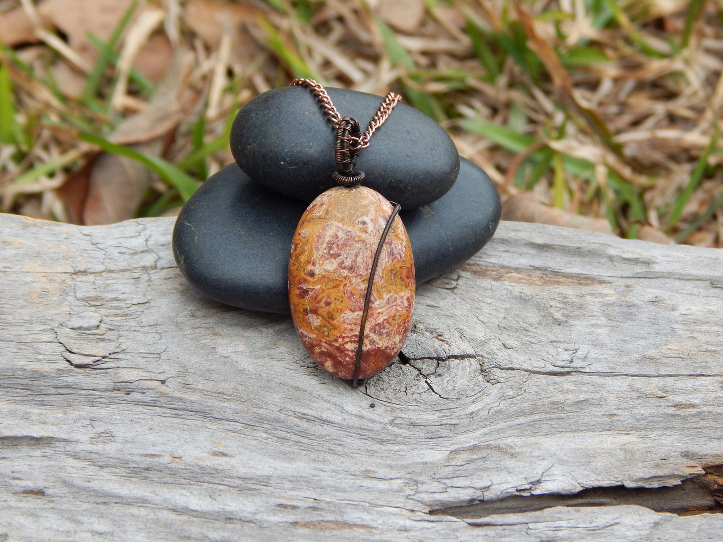 Earthy wire wrapped jasper pendant