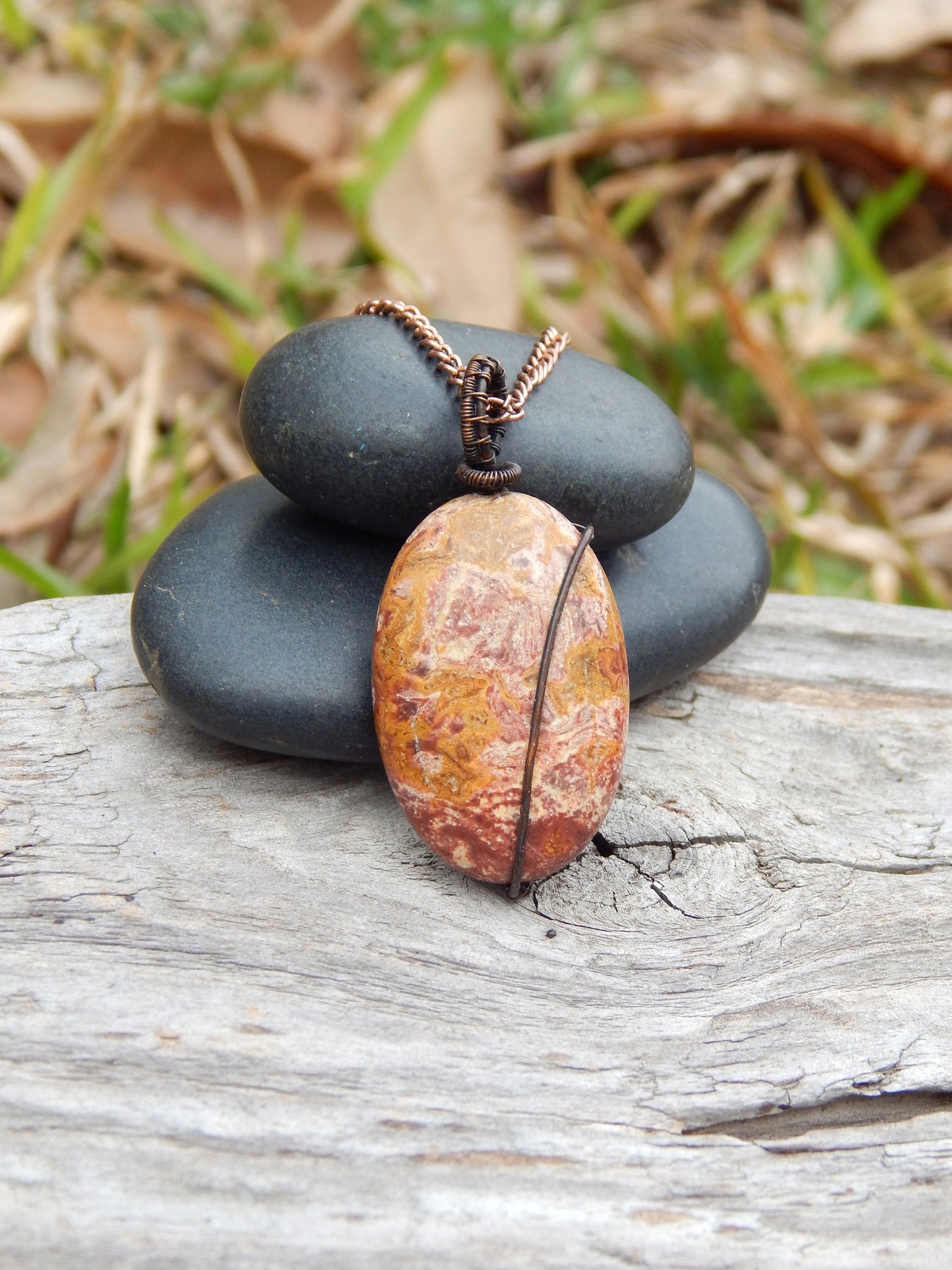 Earthy wire wrapped jasper pendant