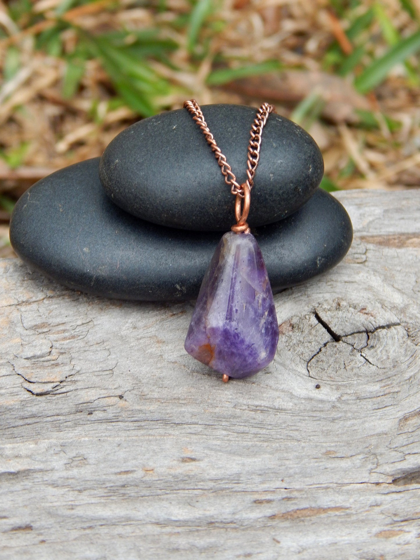 Amethyst copper wire wrap pendant