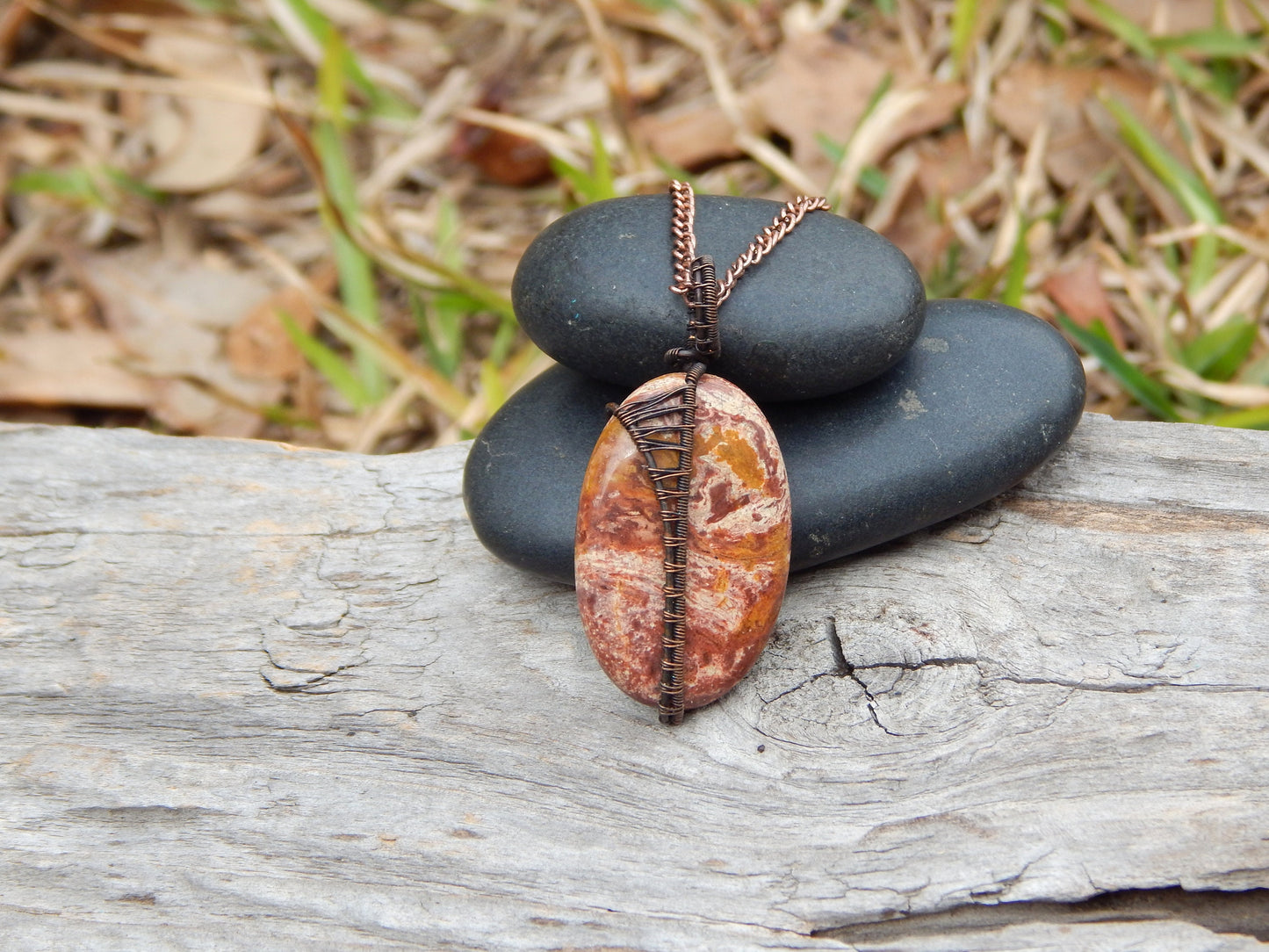 Earthy wire wrapped jasper pendant