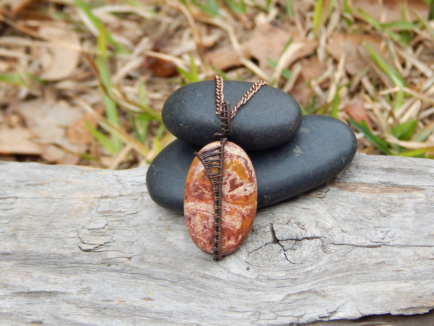 Earthy wire wrapped jasper pendant