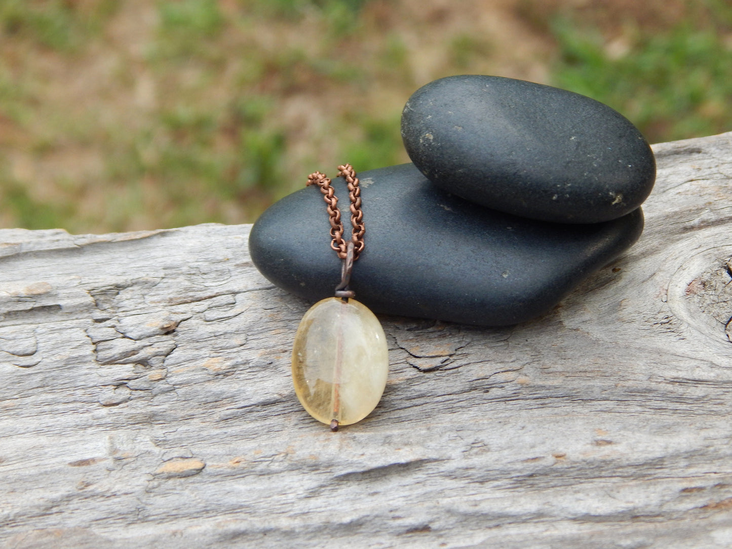 Wire wrapped citrine bead necklace