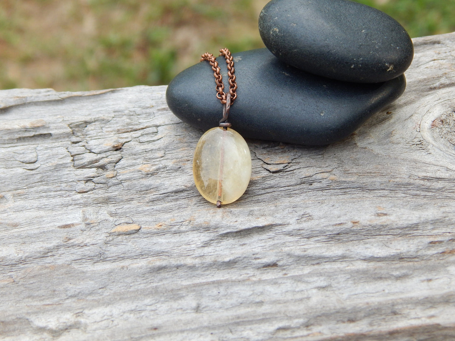 Wire wrapped citrine bead necklace
