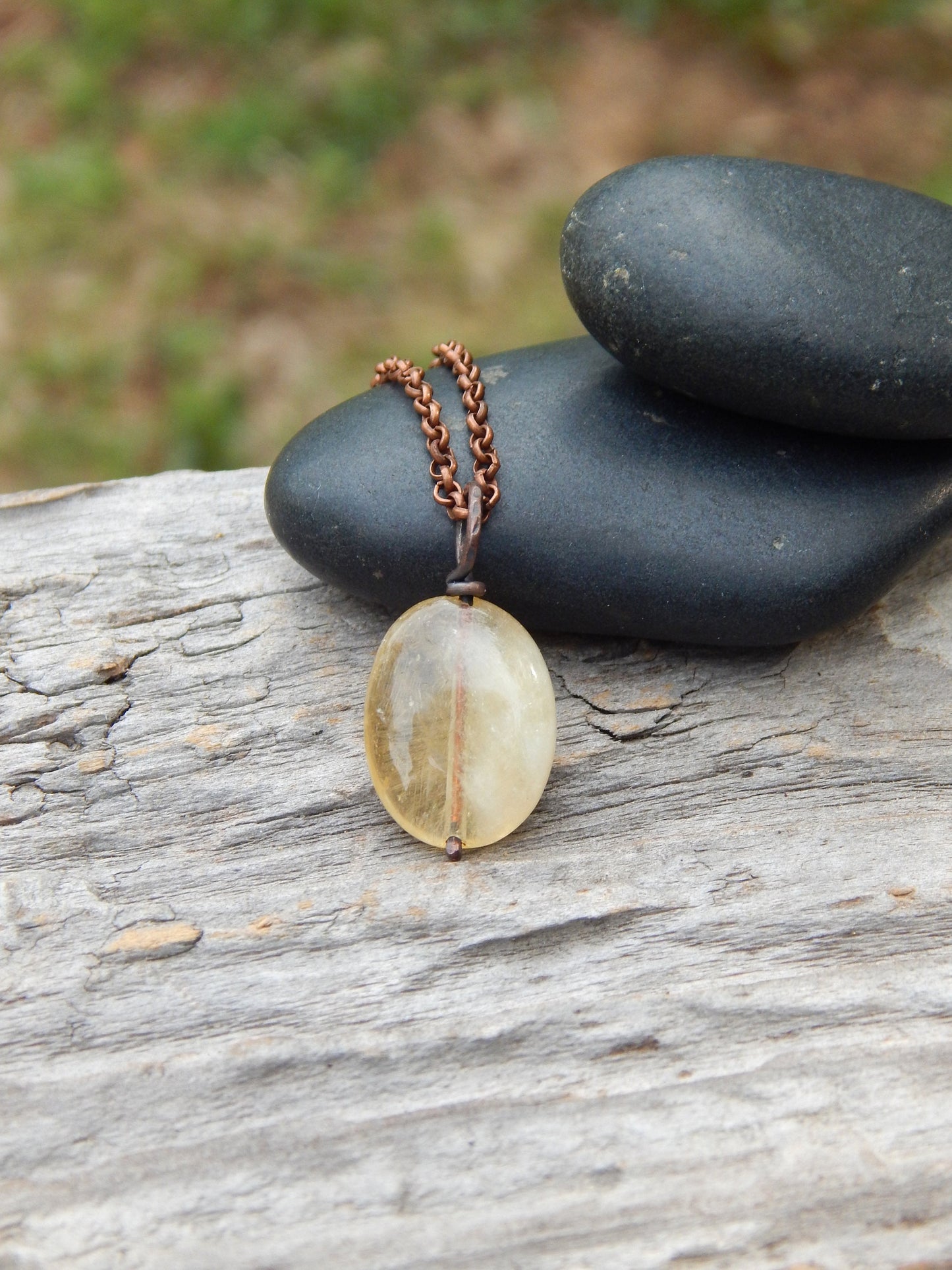 Wire wrapped citrine bead necklace