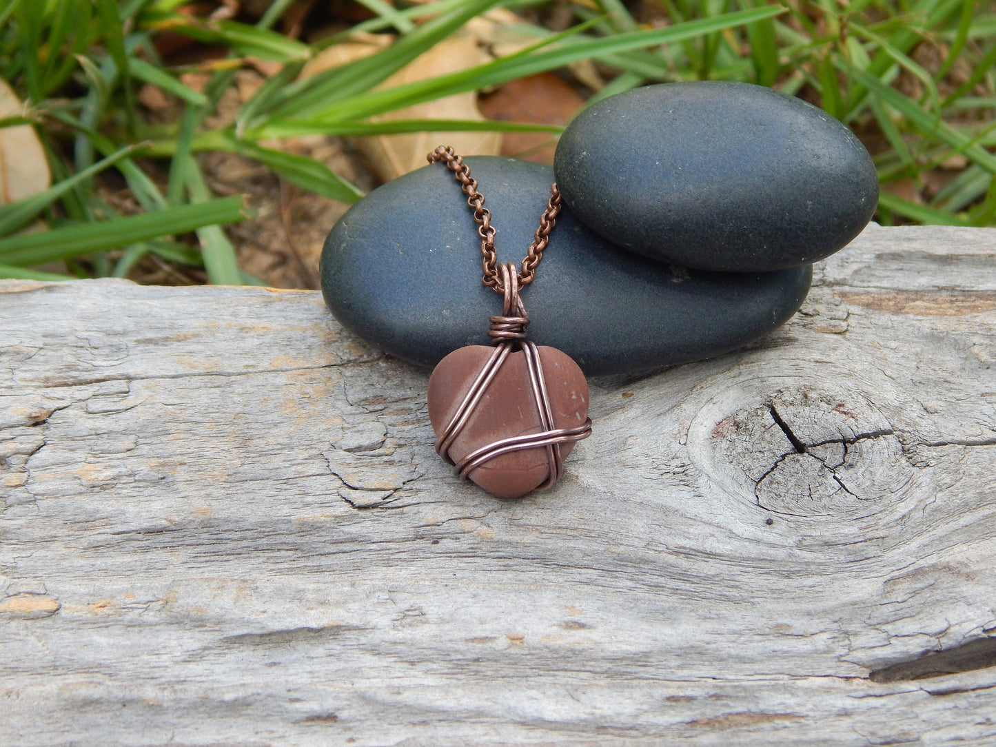 Wire wrapped jasper heart pendant