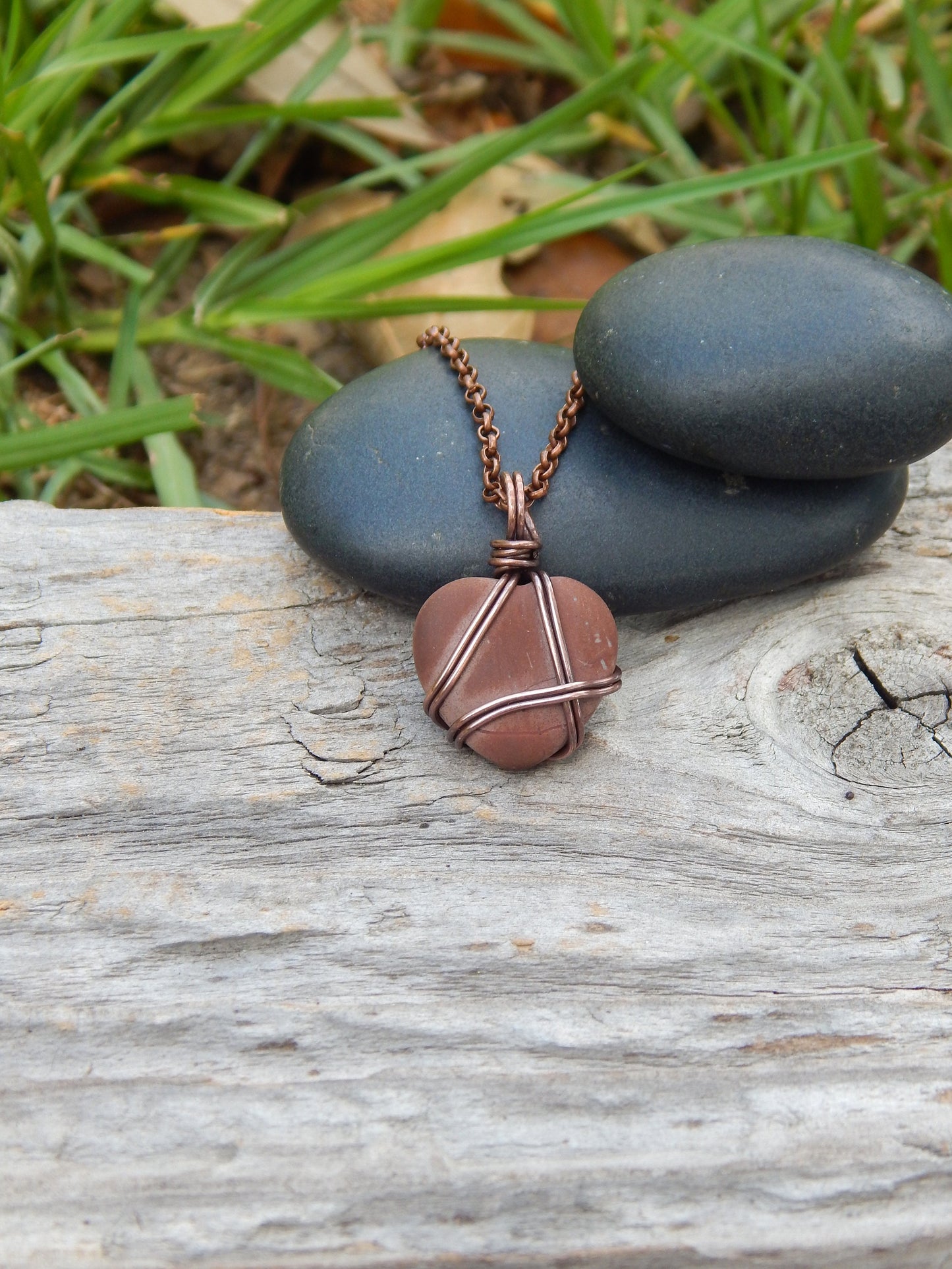 Wire wrapped jasper heart pendant