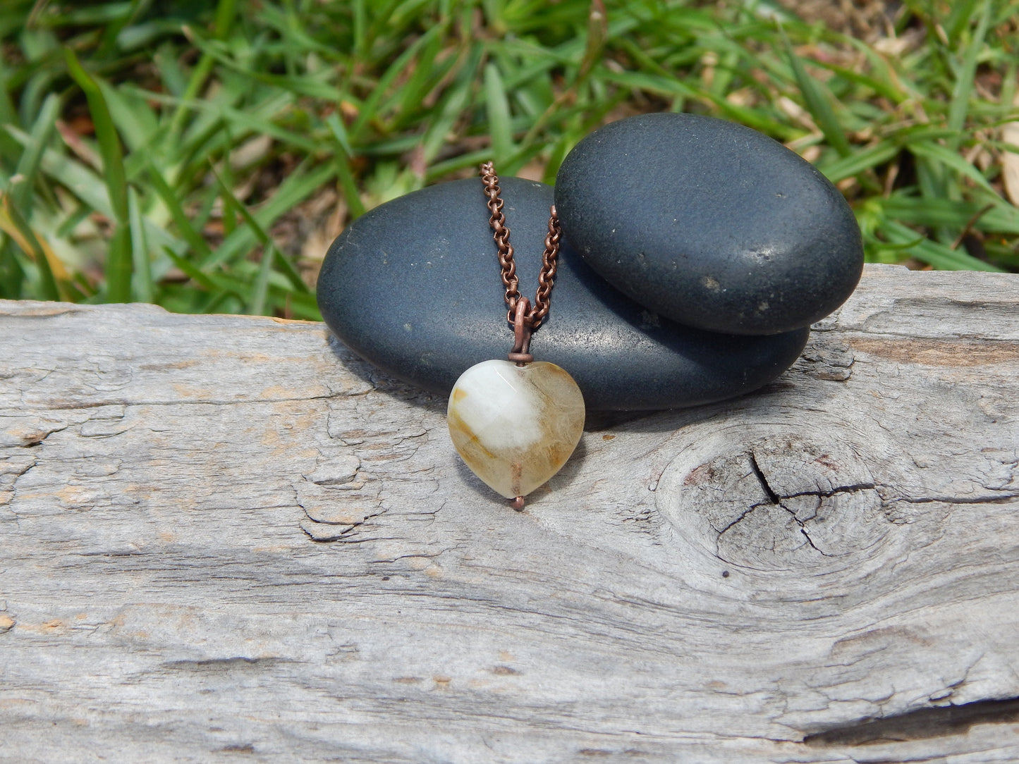 Glass heart necklace pendant, dainty pendant, heart jewelry, thinking of you gift under 10, small boho pendant, copper wire wrap, handmade