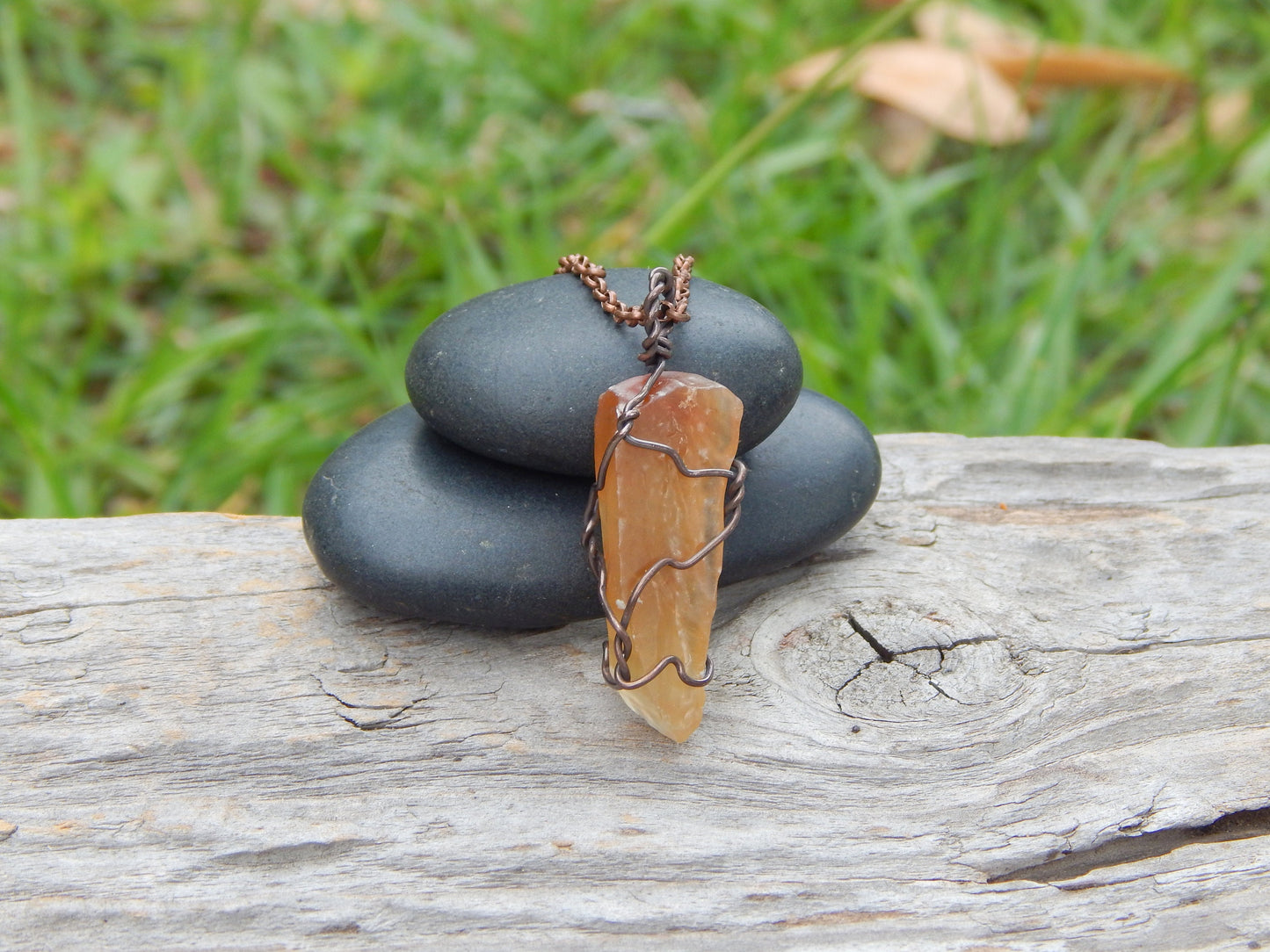 Raw calcite crystal wire wrapped pendant
