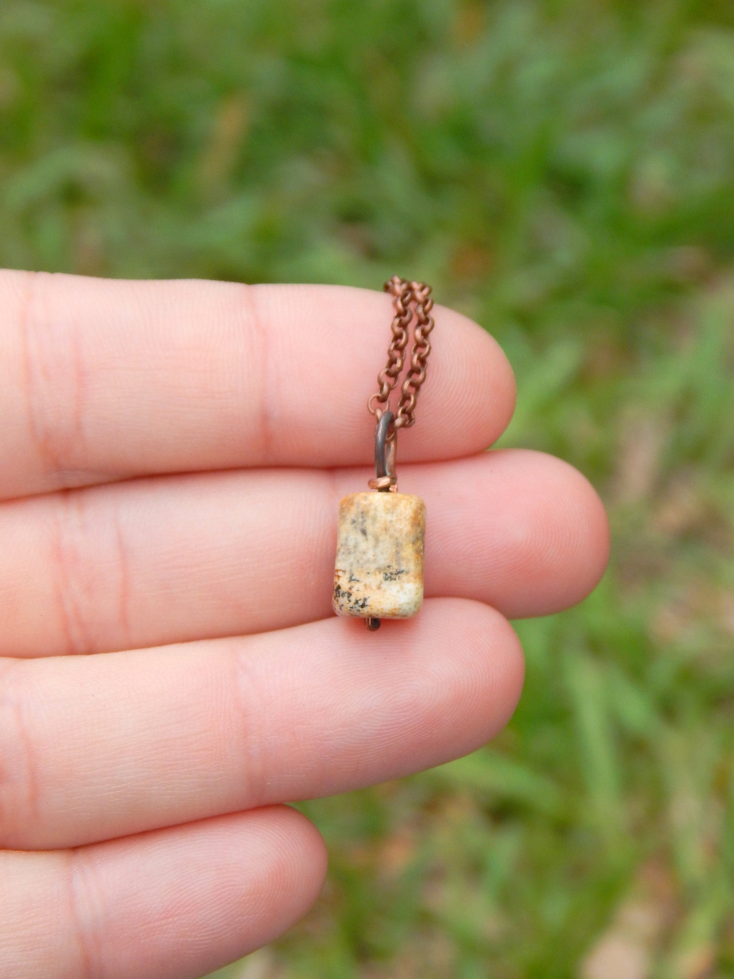 Landscape jasper pendant, mini pendant, boho gift under 10, earthy jewelry, simple pendant, wire wrapped pendant, tiny pendant, copper wire
