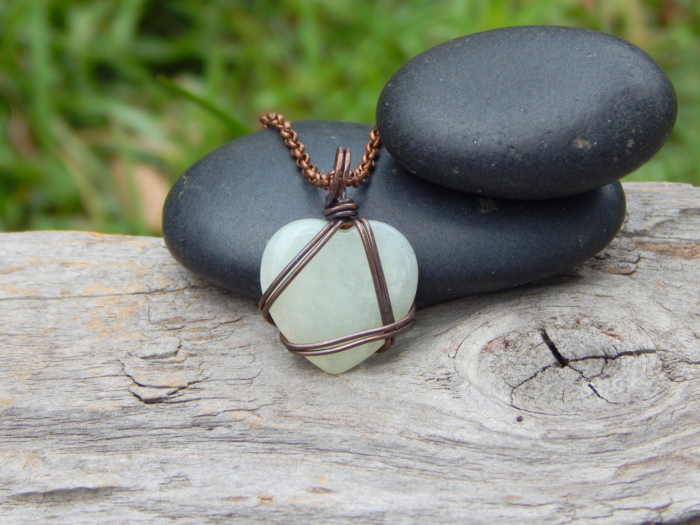 Quartz wire wrap heart necklace pendant