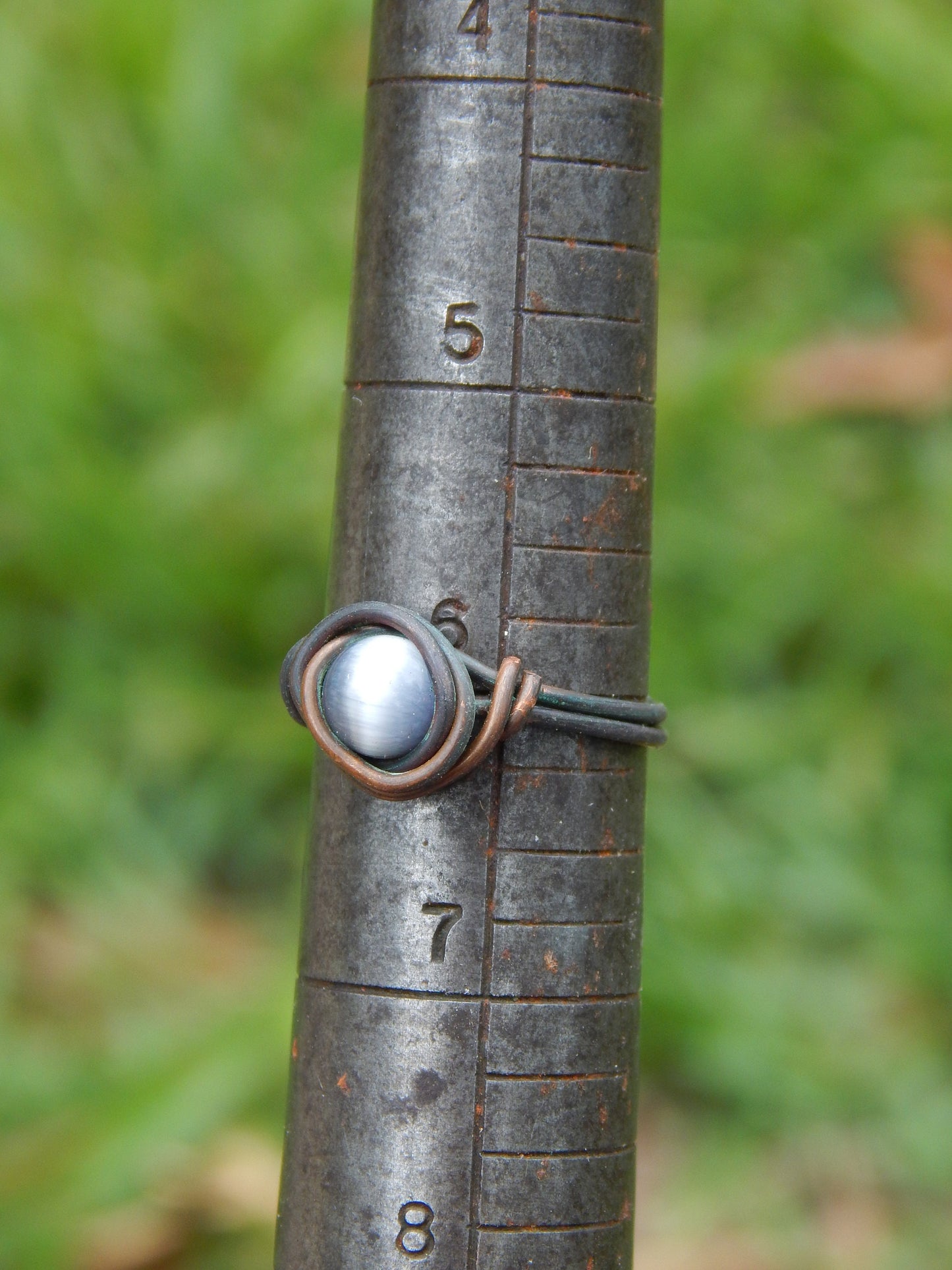 Cat's eye size 6 wire wrapped copper ring
