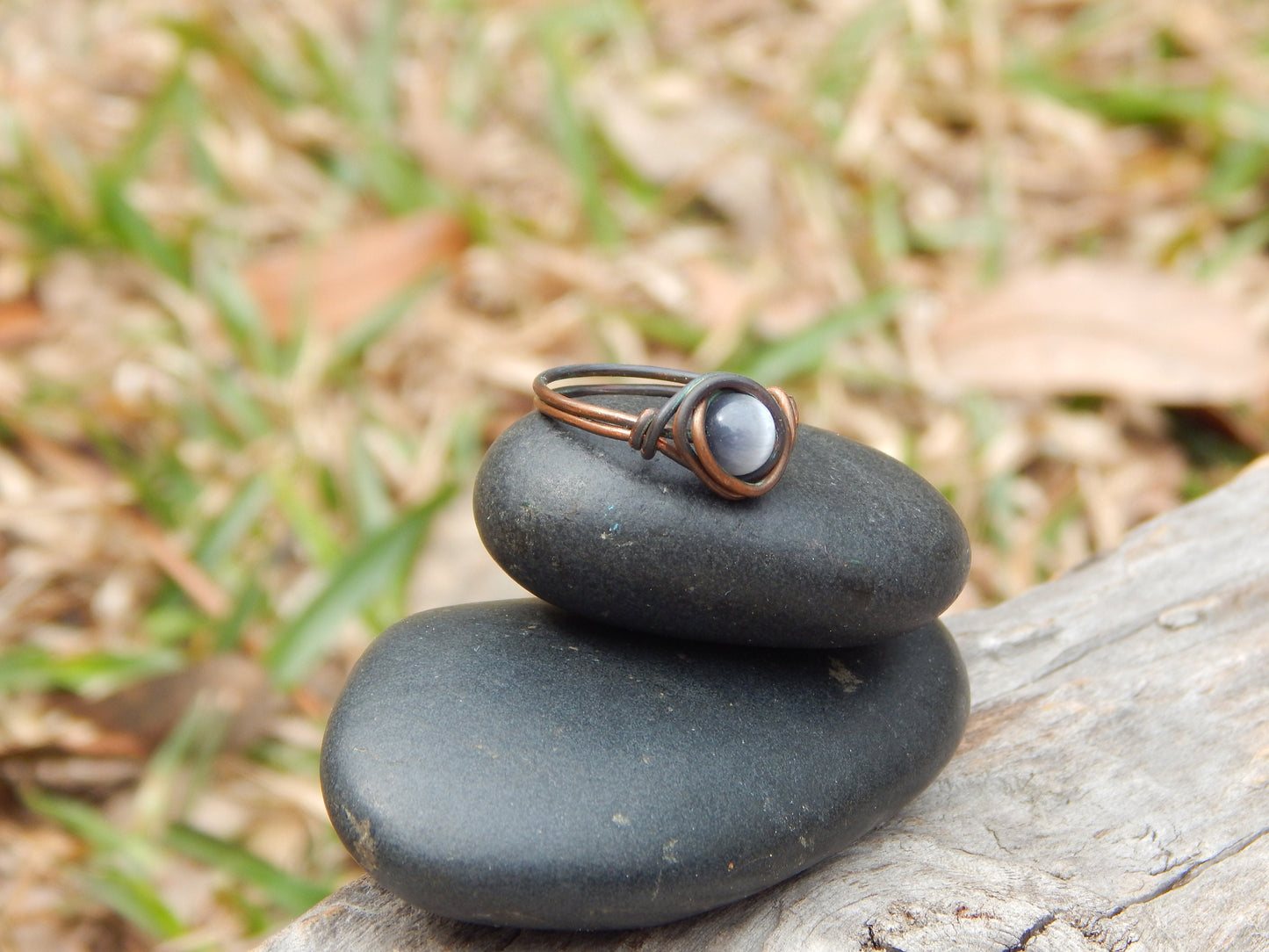 Cat's eye size 6 wire wrapped copper ring