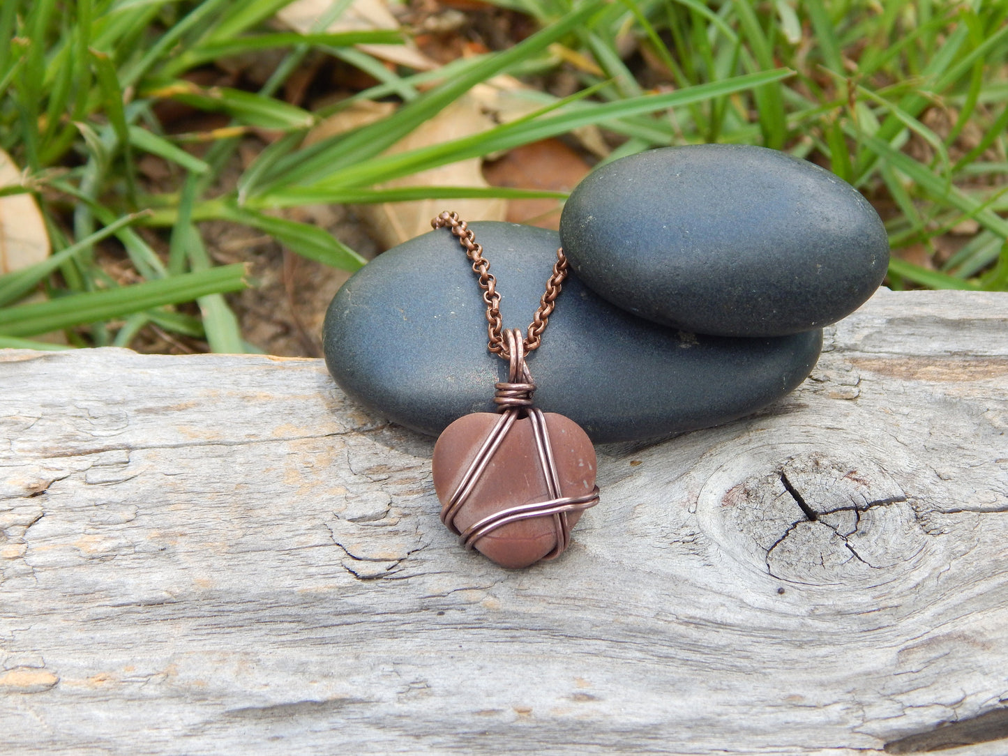 Wire wrapped jasper heart pendant
