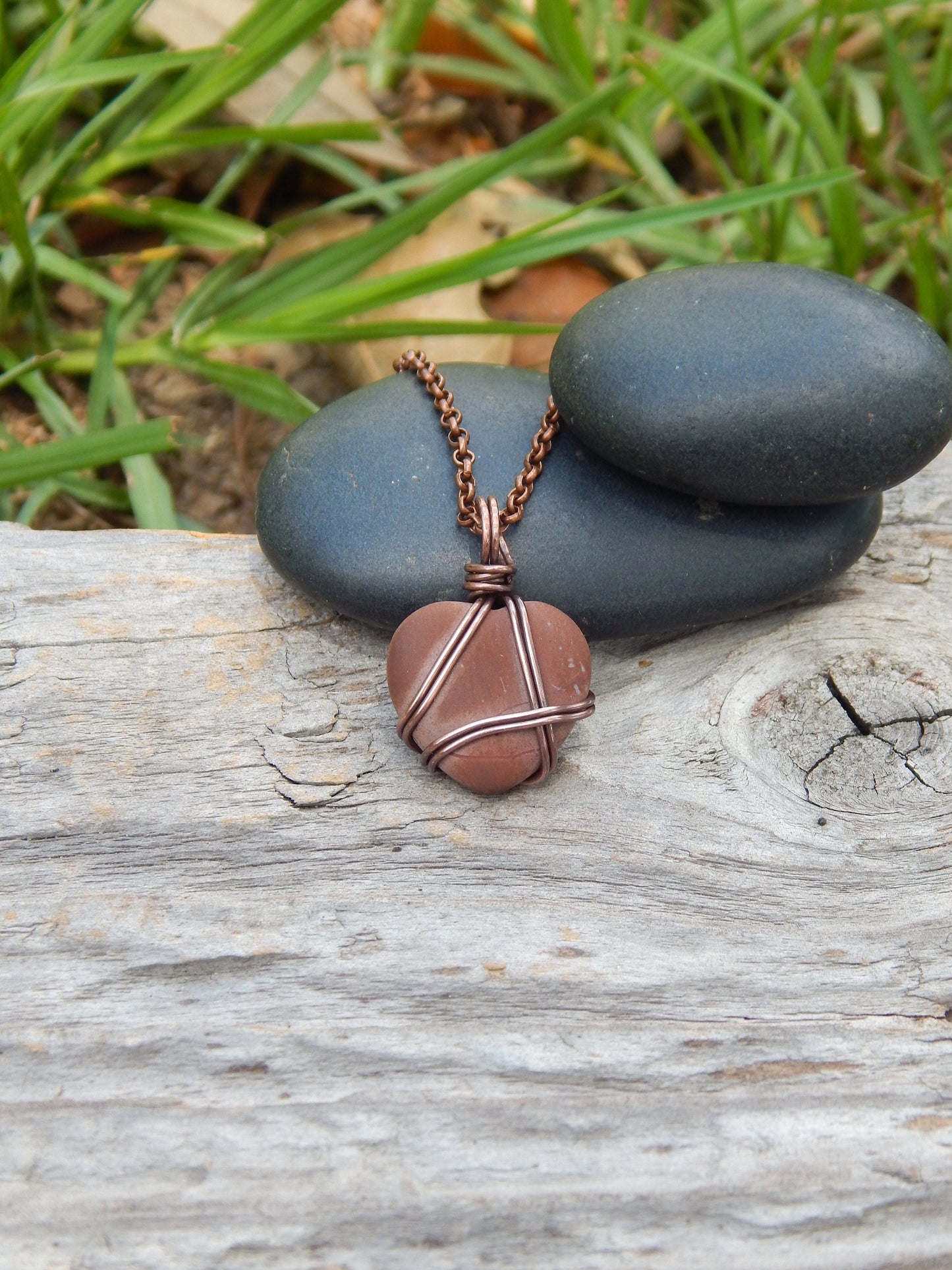 Wire wrapped jasper heart pendant