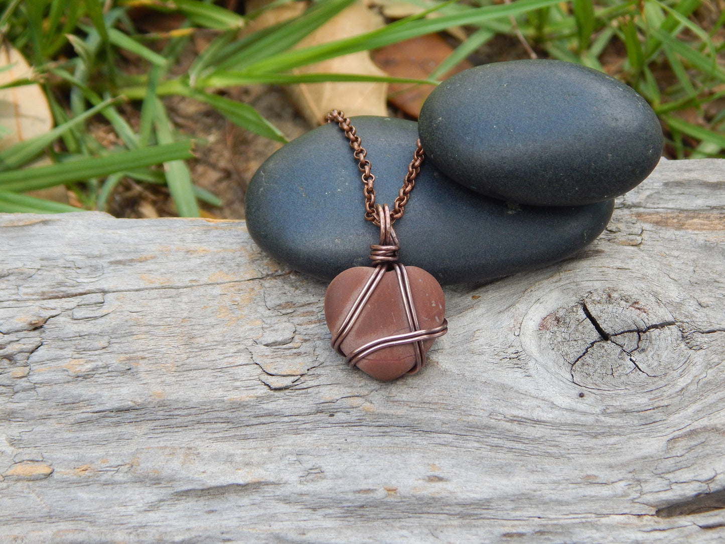 Wire wrapped jasper heart pendant