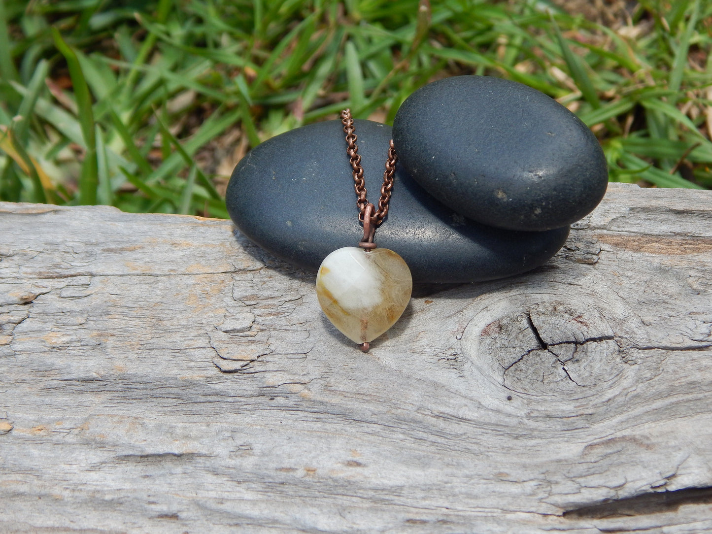 Glass heart necklace pendant, dainty pendant, heart jewelry, thinking of you gift under 10, small boho pendant, copper wire wrap, handmade