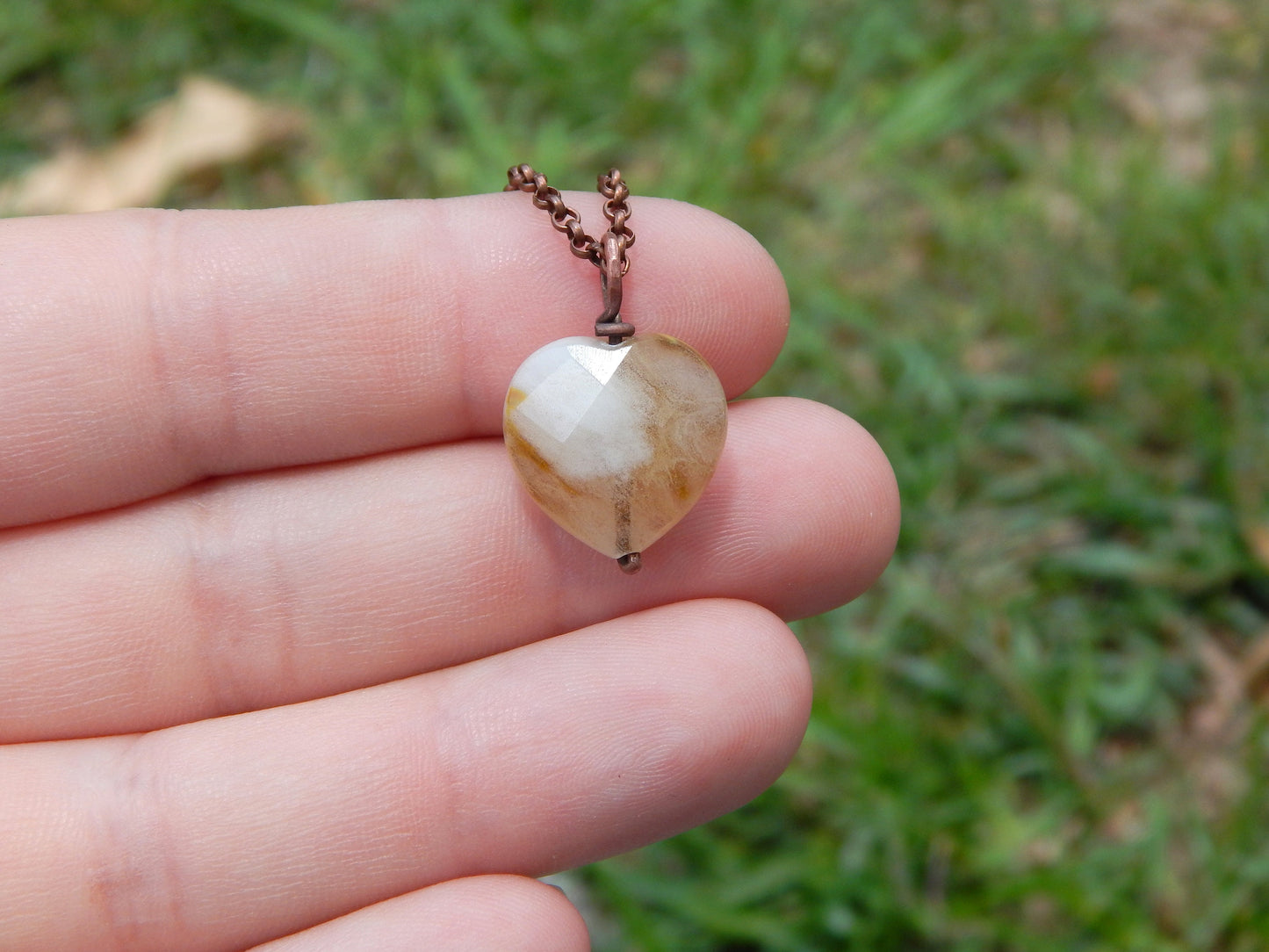Glass heart necklace pendant, dainty pendant, heart jewelry, thinking of you gift under 10, small boho pendant, copper wire wrap, handmade