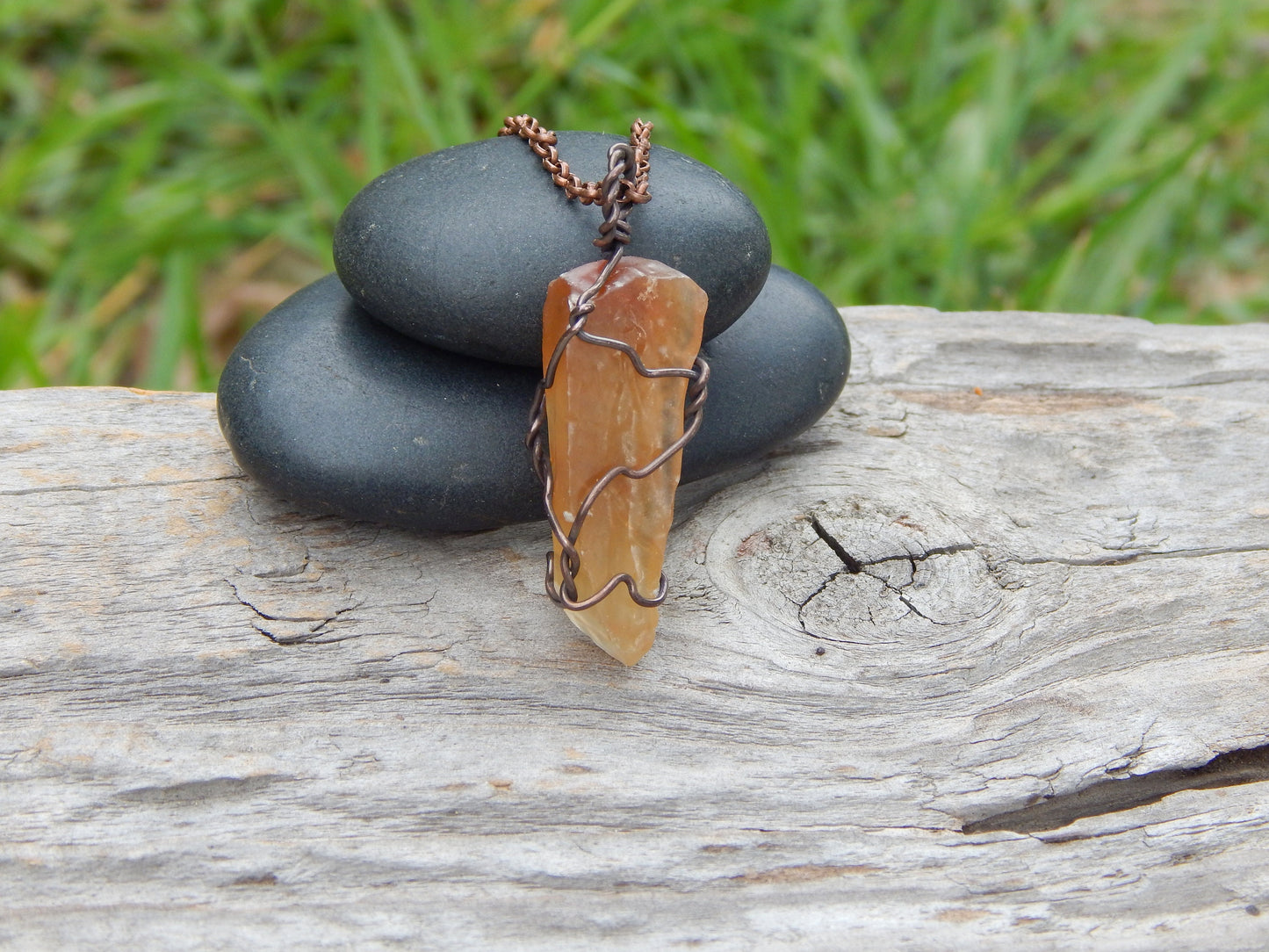 Raw calcite crystal wire wrapped pendant