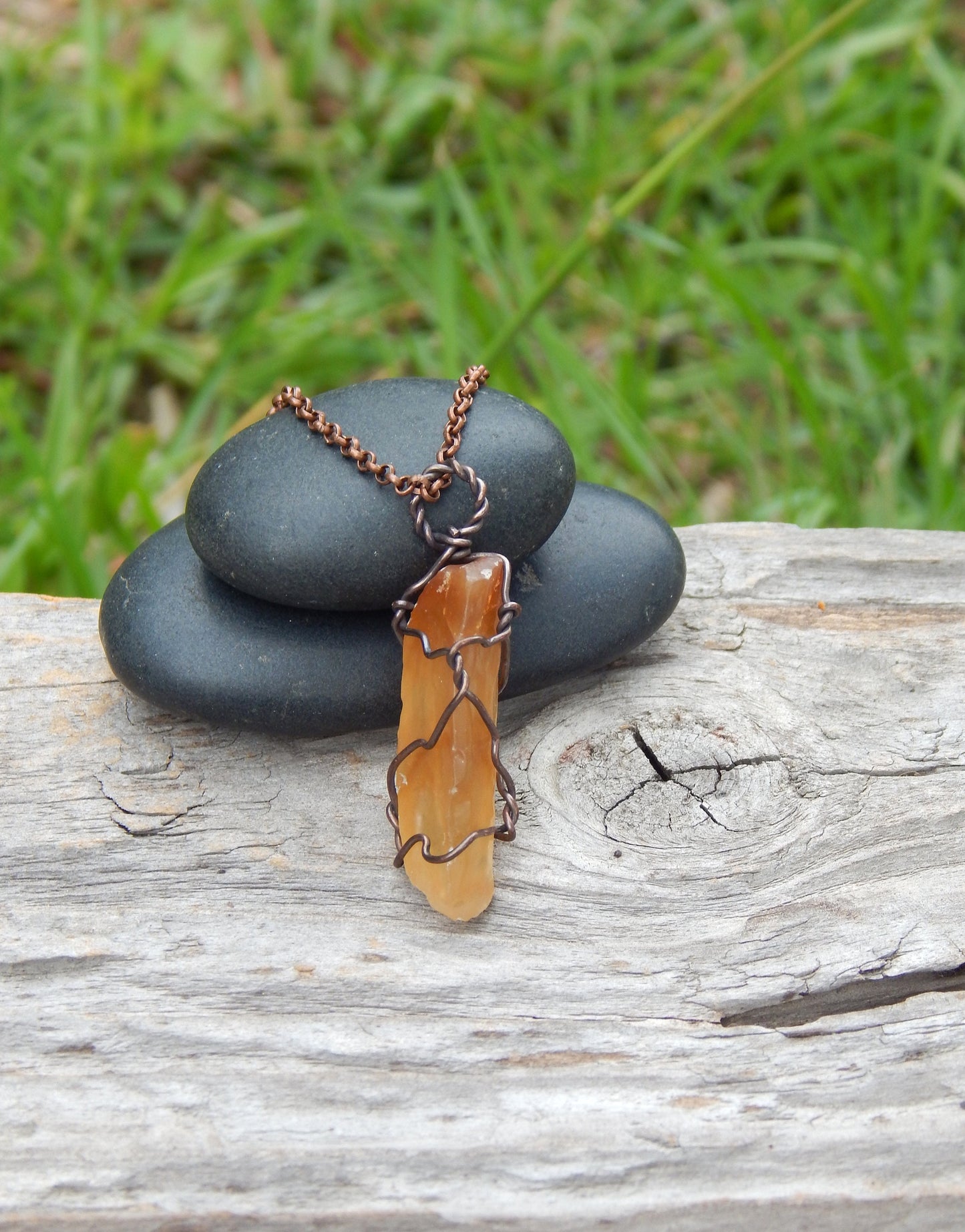 Raw calcite crystal wire wrapped pendant
