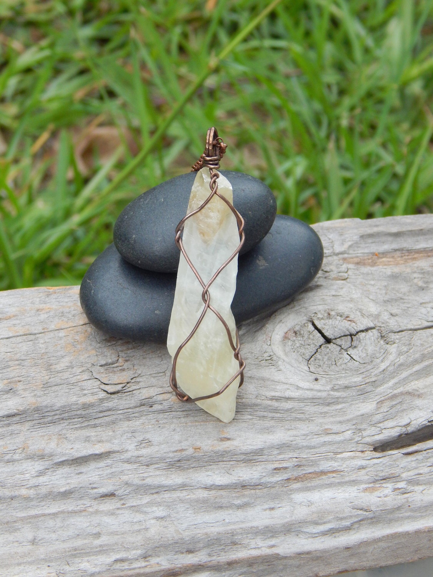 Raw calcite crystal wire wrapped pendant