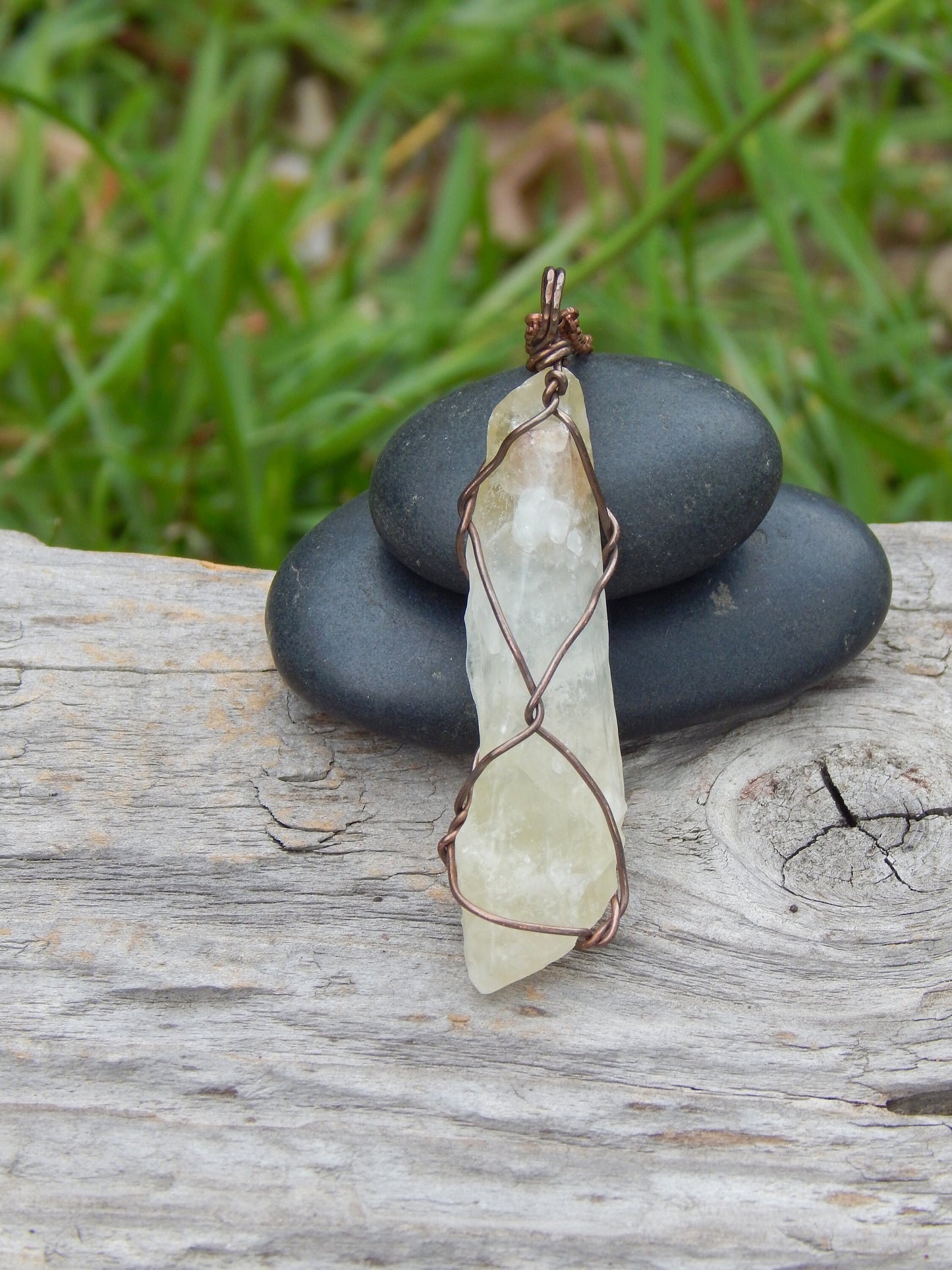 Raw calcite crystal wire wrapped pendant