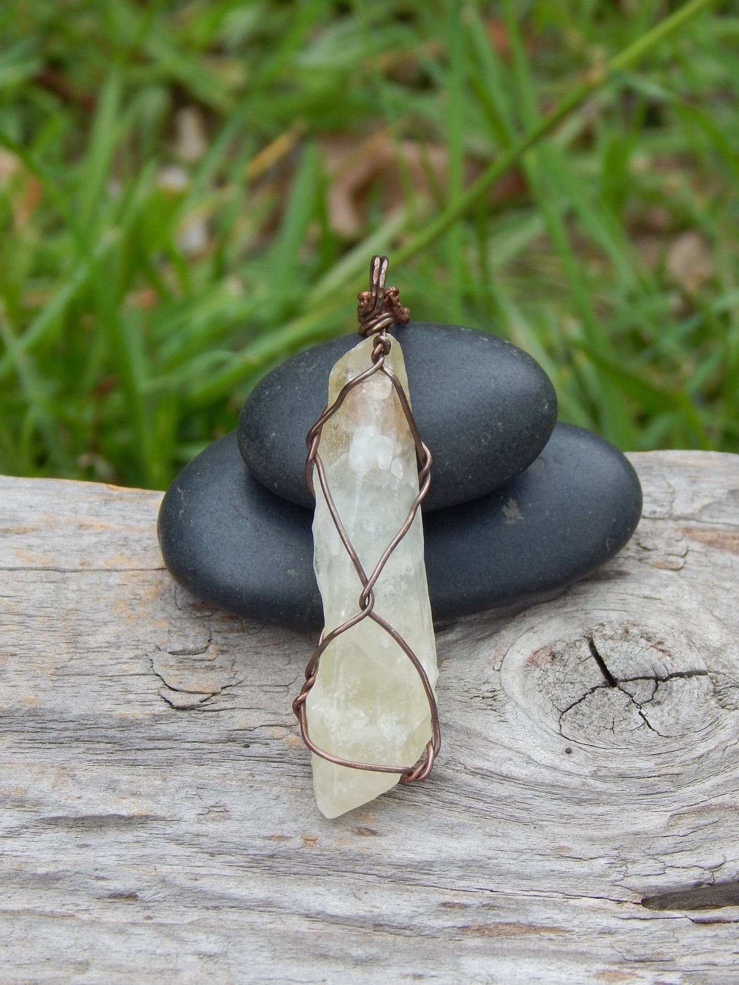 Raw calcite crystal wire wrapped pendant