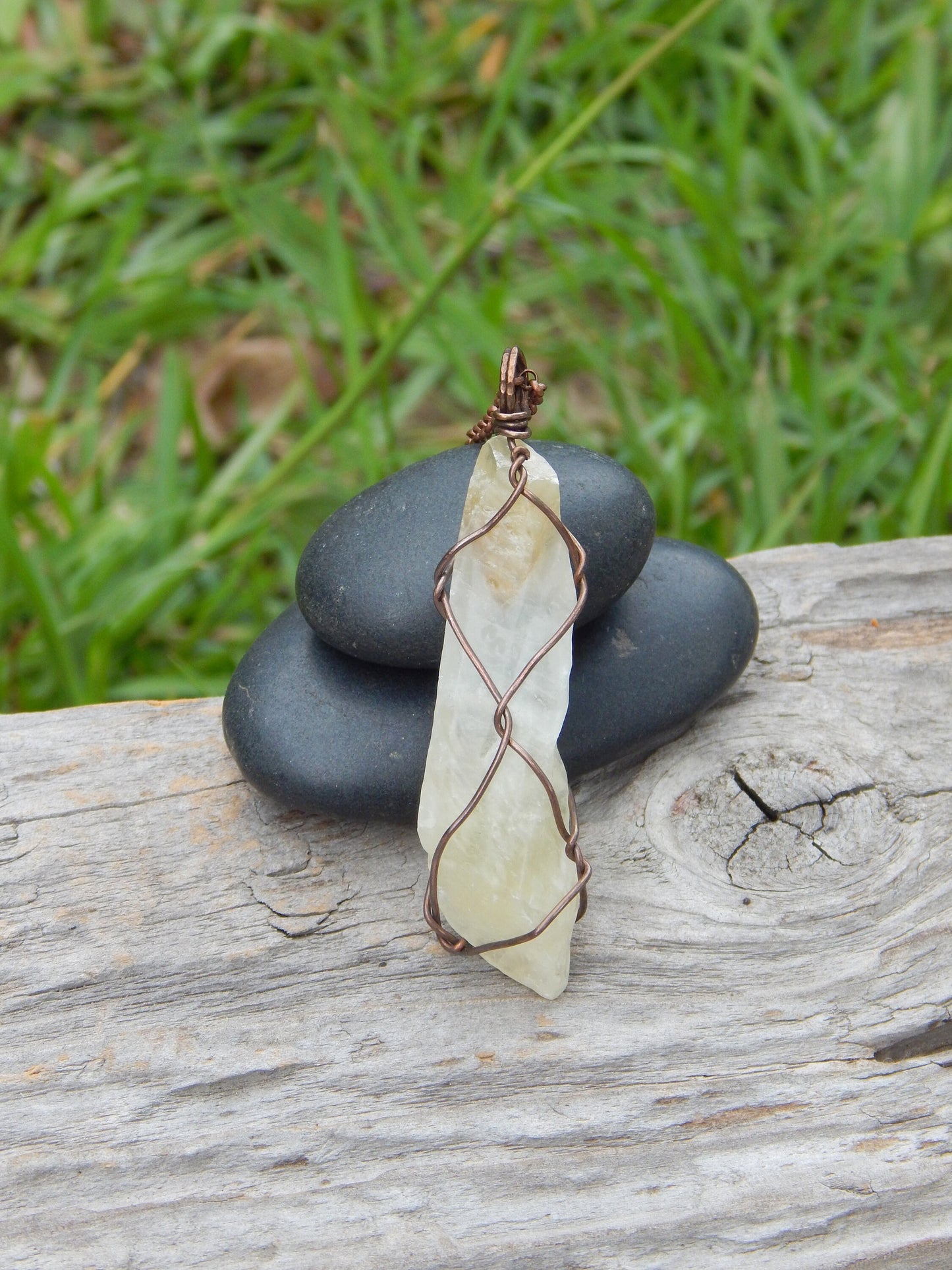 Raw calcite crystal wire wrapped pendant