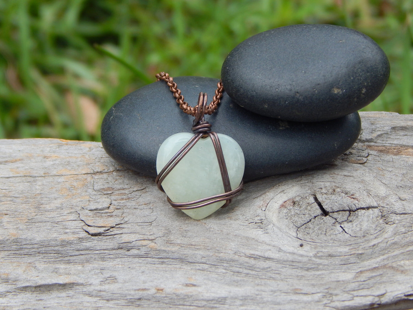 Quartz wire wrap heart necklace pendant