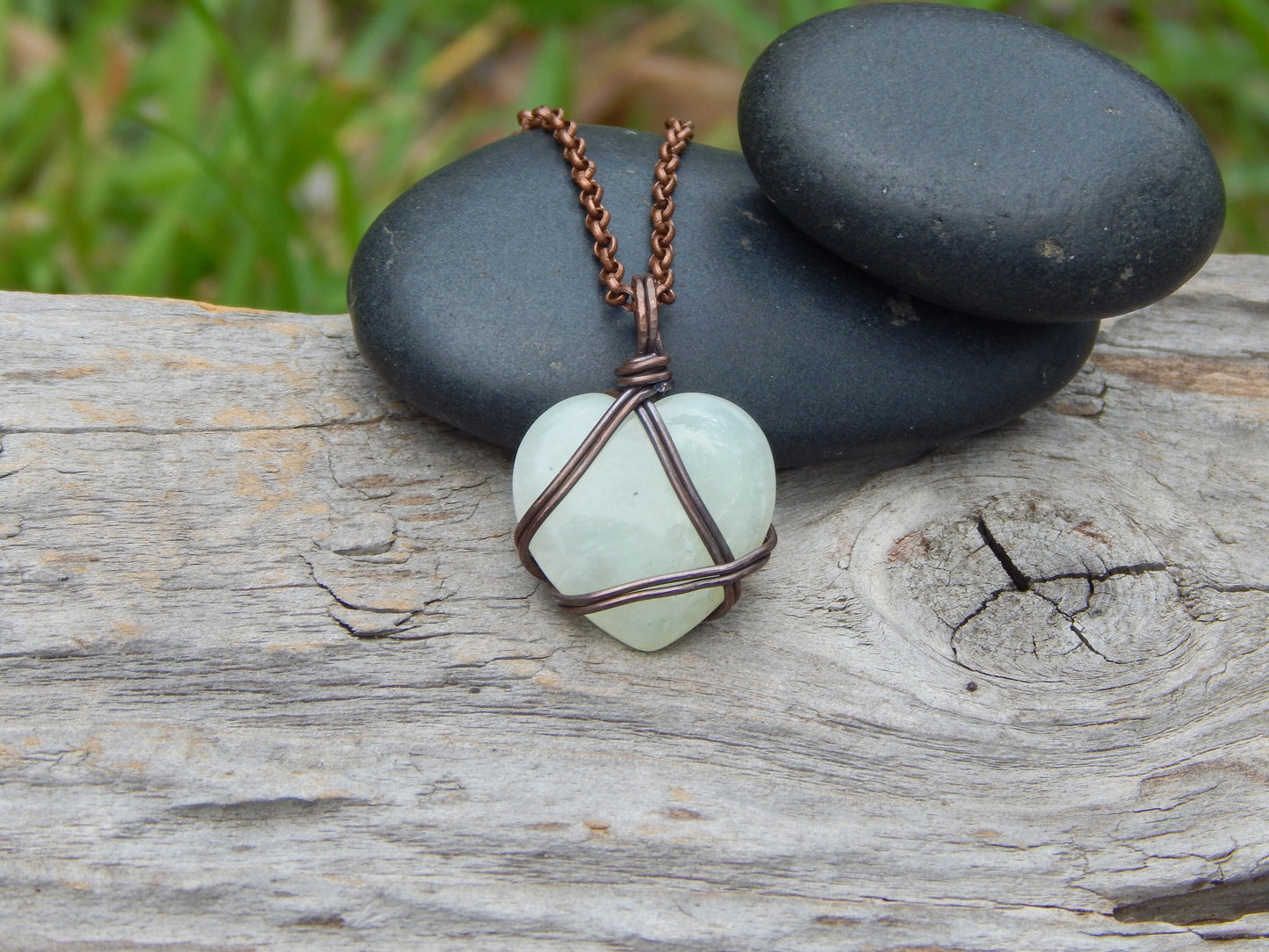 Quartz wire wrap heart necklace pendant