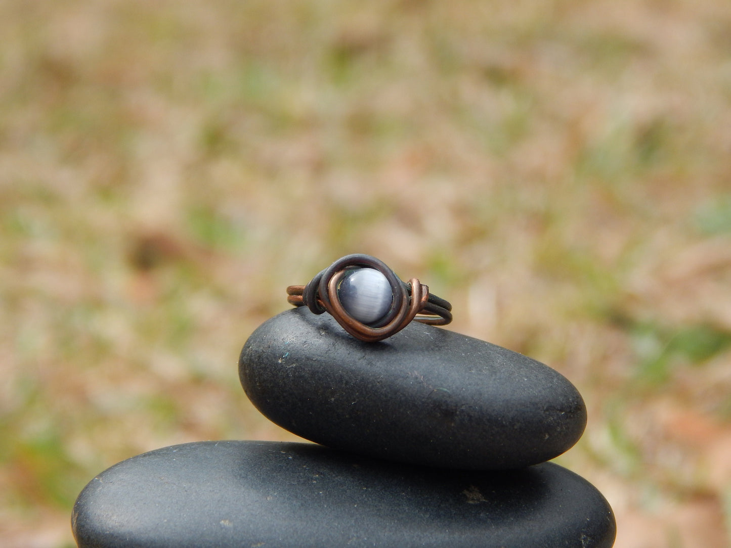 Cat's eye size 6 wire wrapped copper ring