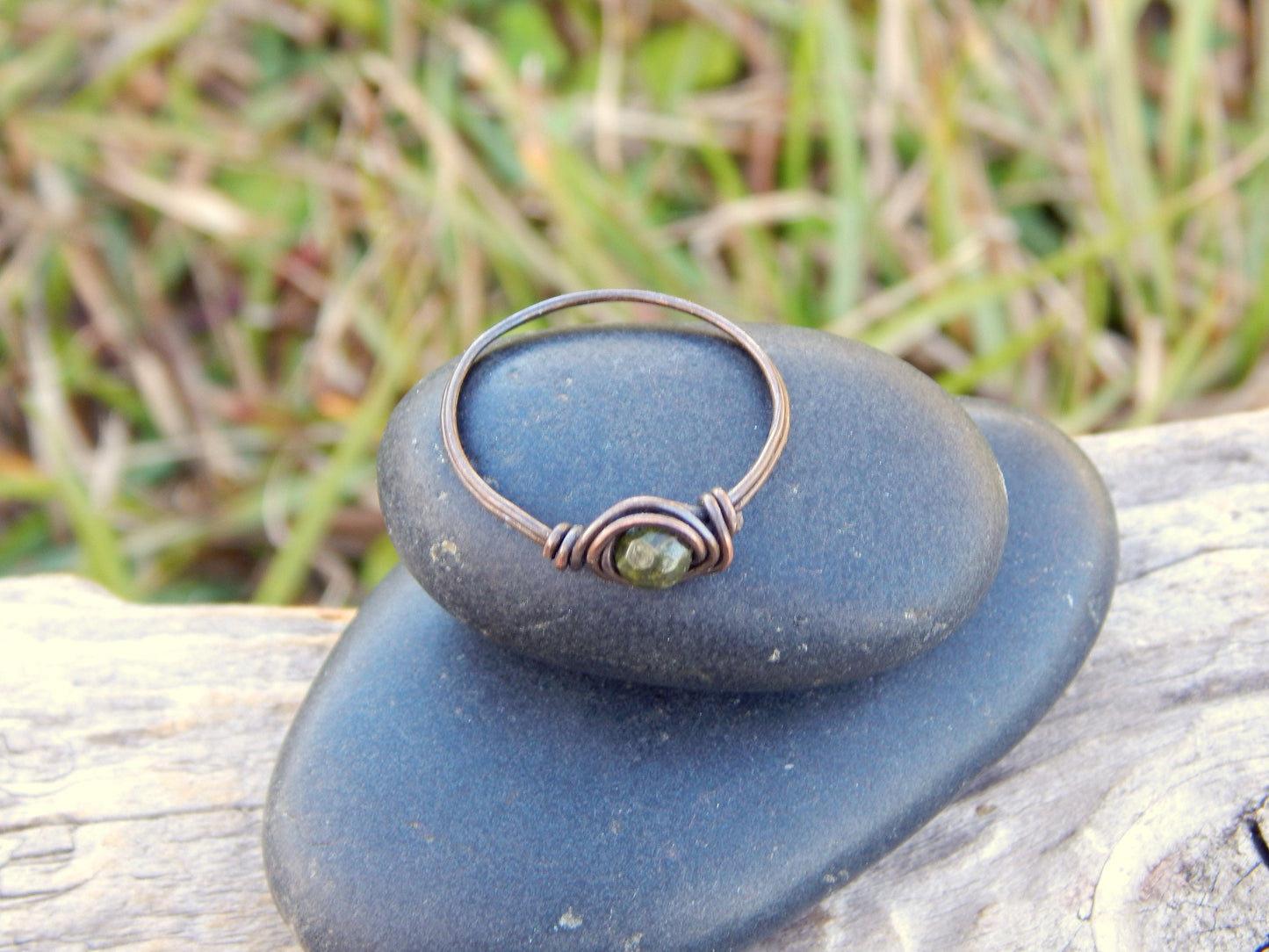 Unakite copper ring, size 9 ring, gemstone ring, simple ring, gift under 10, handmade copper ring, hammered copper, stacking ring, boho