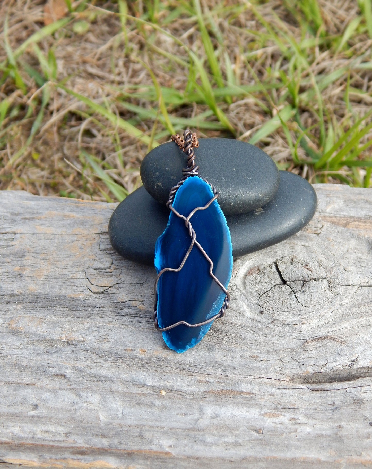 Agate slice wire wrapped pendant