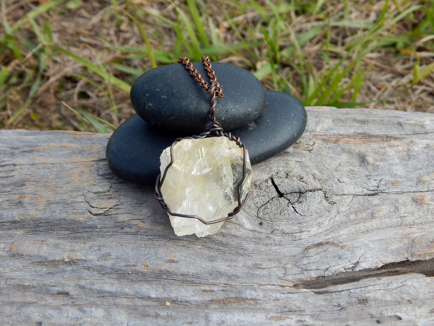 Natural citrine copper wire wrap pendant