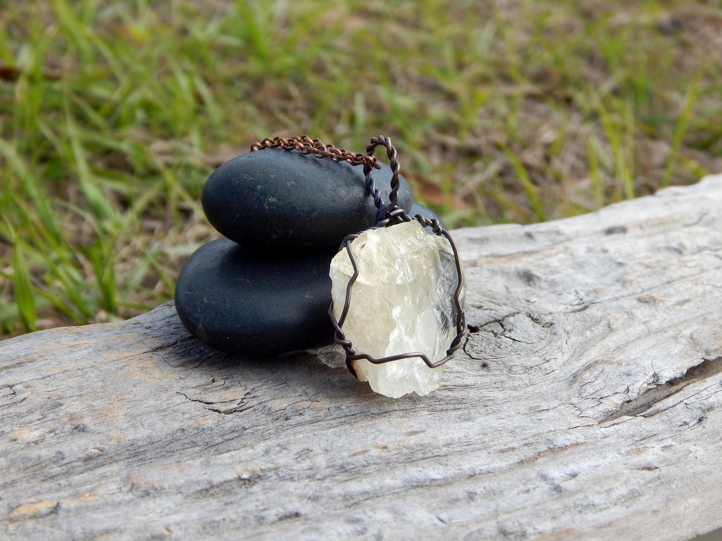 Natural citrine copper wire wrap pendant