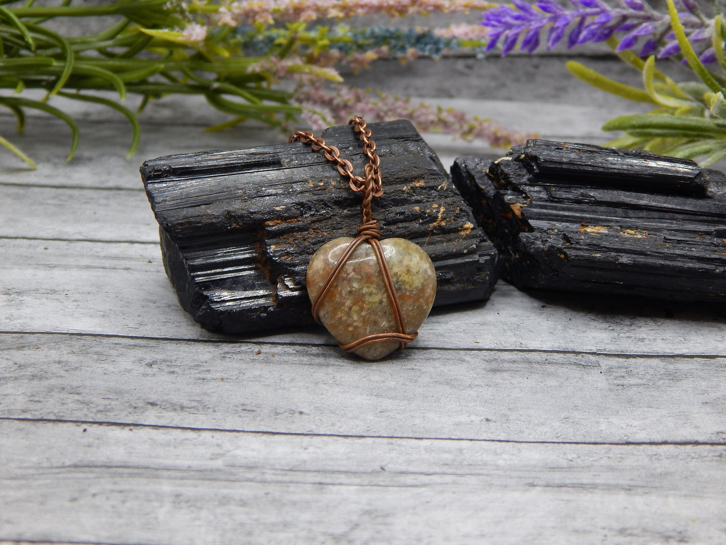 Unakite heart pendant