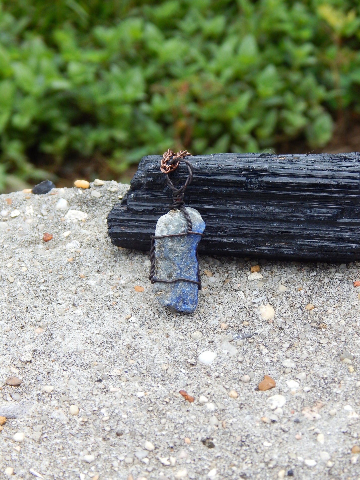 Wire wrapped raw lapis lazuli pendant