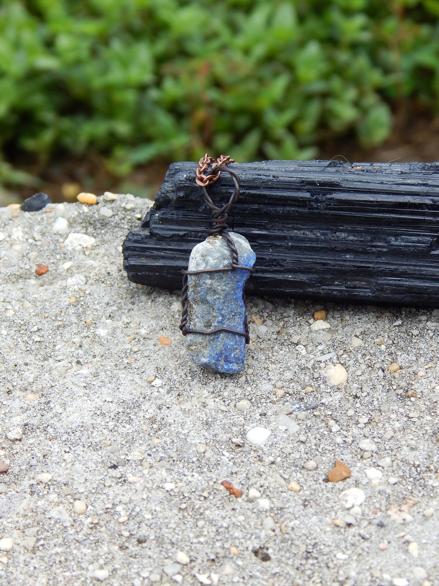 Wire wrapped raw lapis lazuli pendant