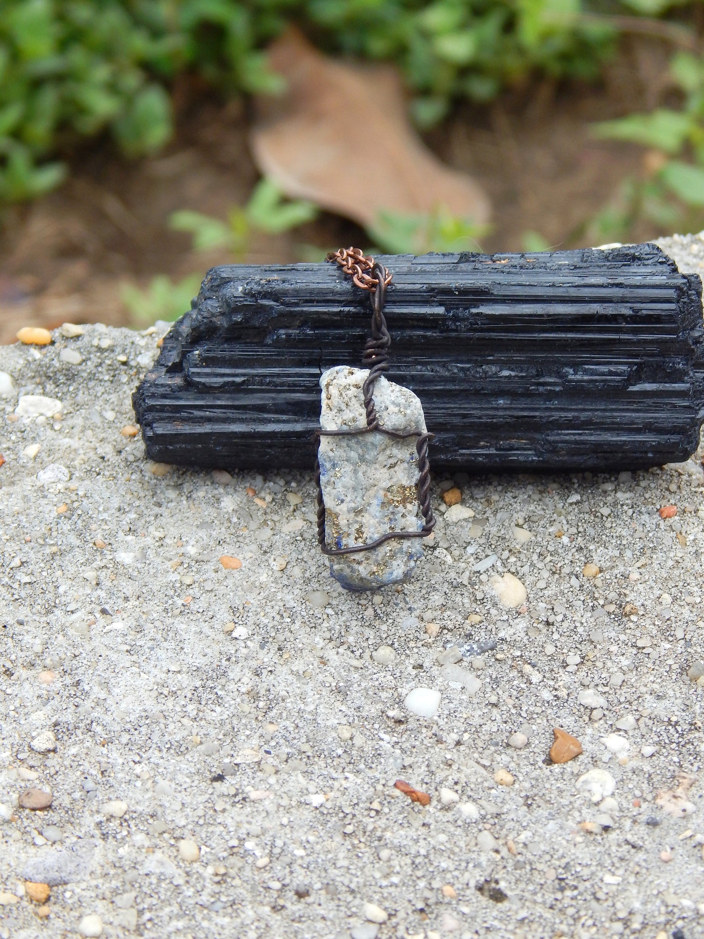 Wire wrapped raw lapis lazuli pendant