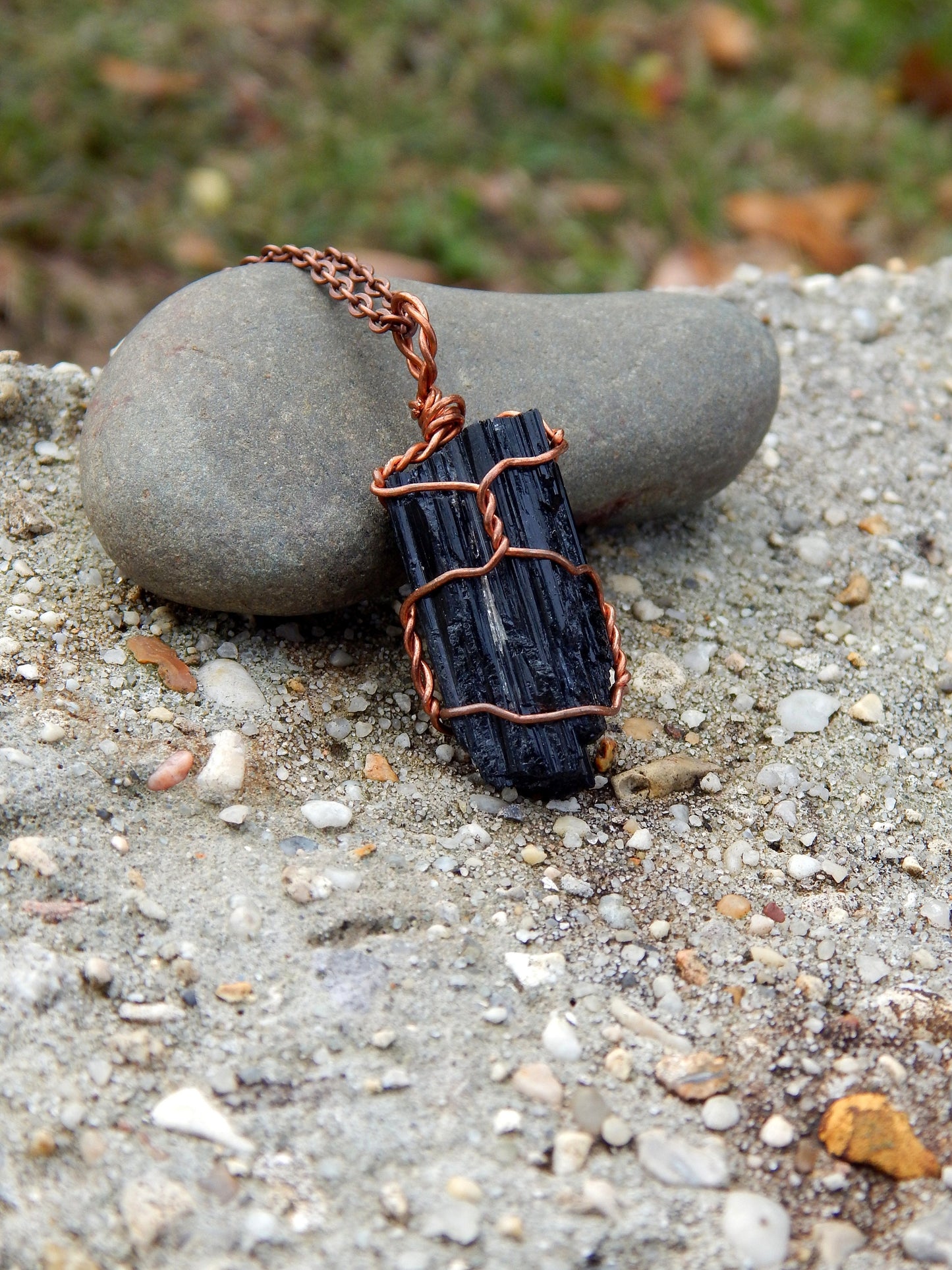 Black tourmaline copper wire wrap necklace pendant