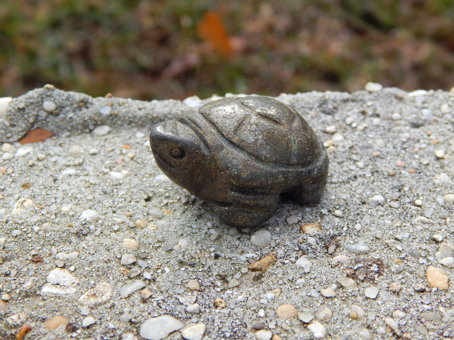 Iron pyrite crystal turtle carving