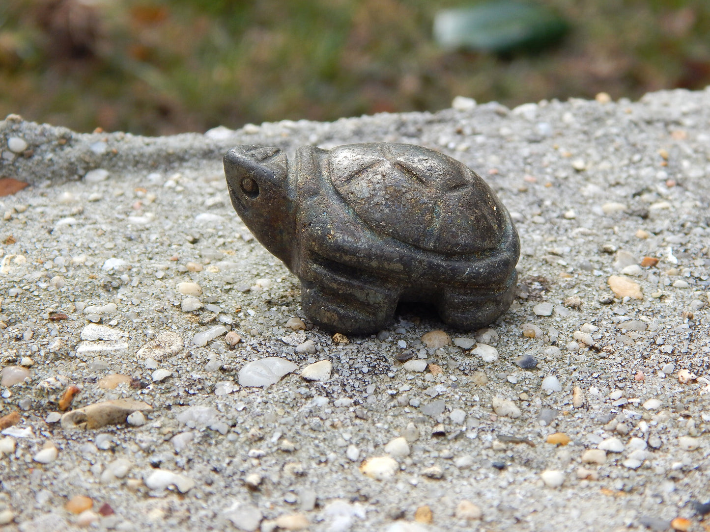 Iron pyrite crystal turtle carving