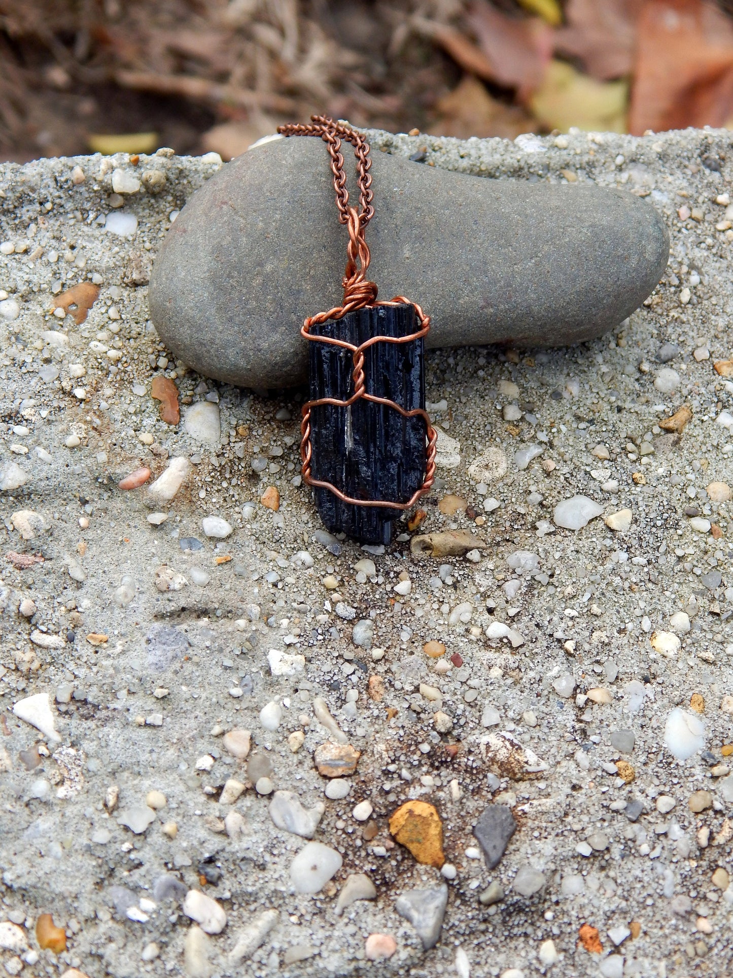 Black tourmaline copper wire wrap necklace pendant