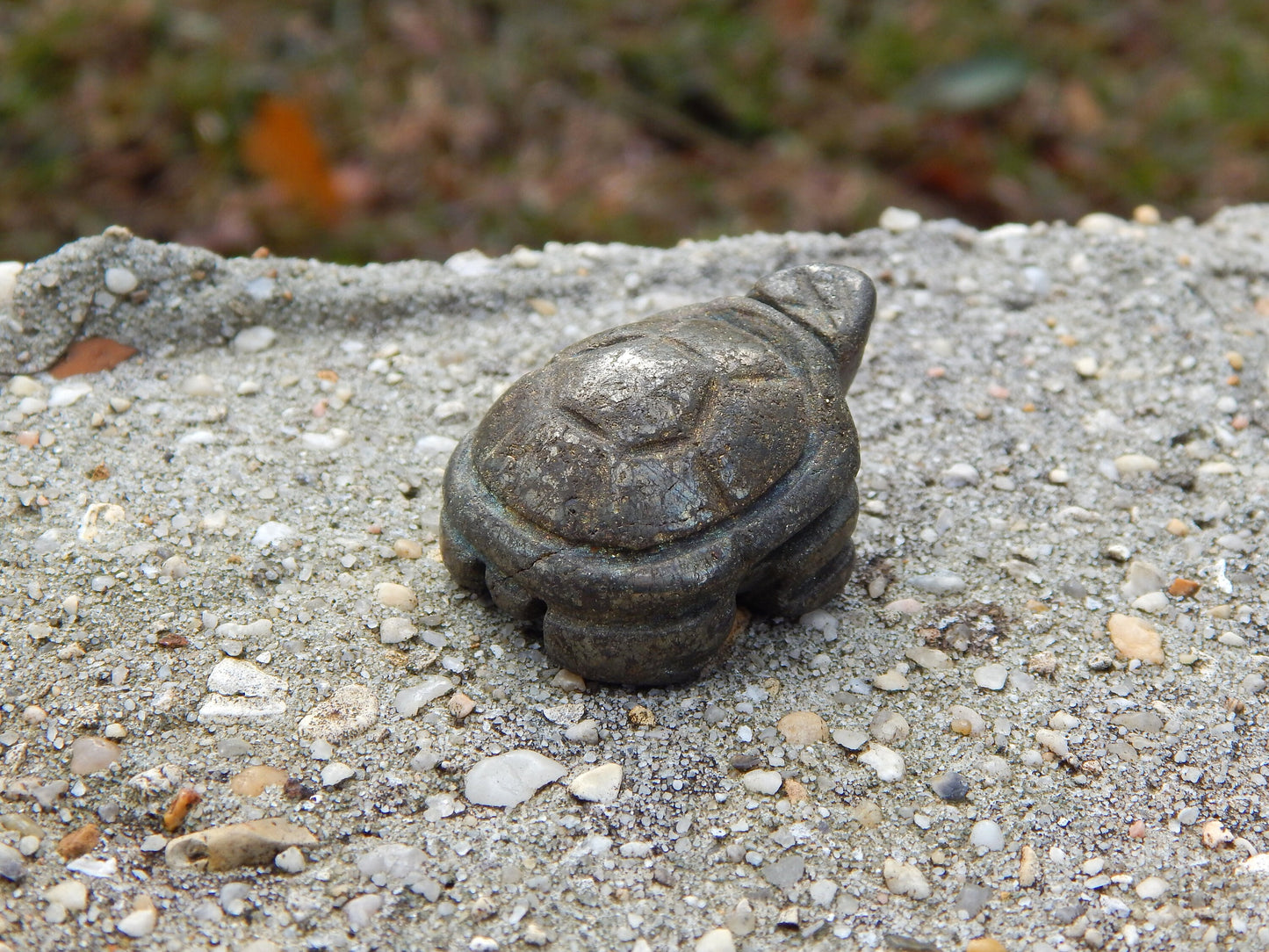 Iron pyrite crystal turtle carving