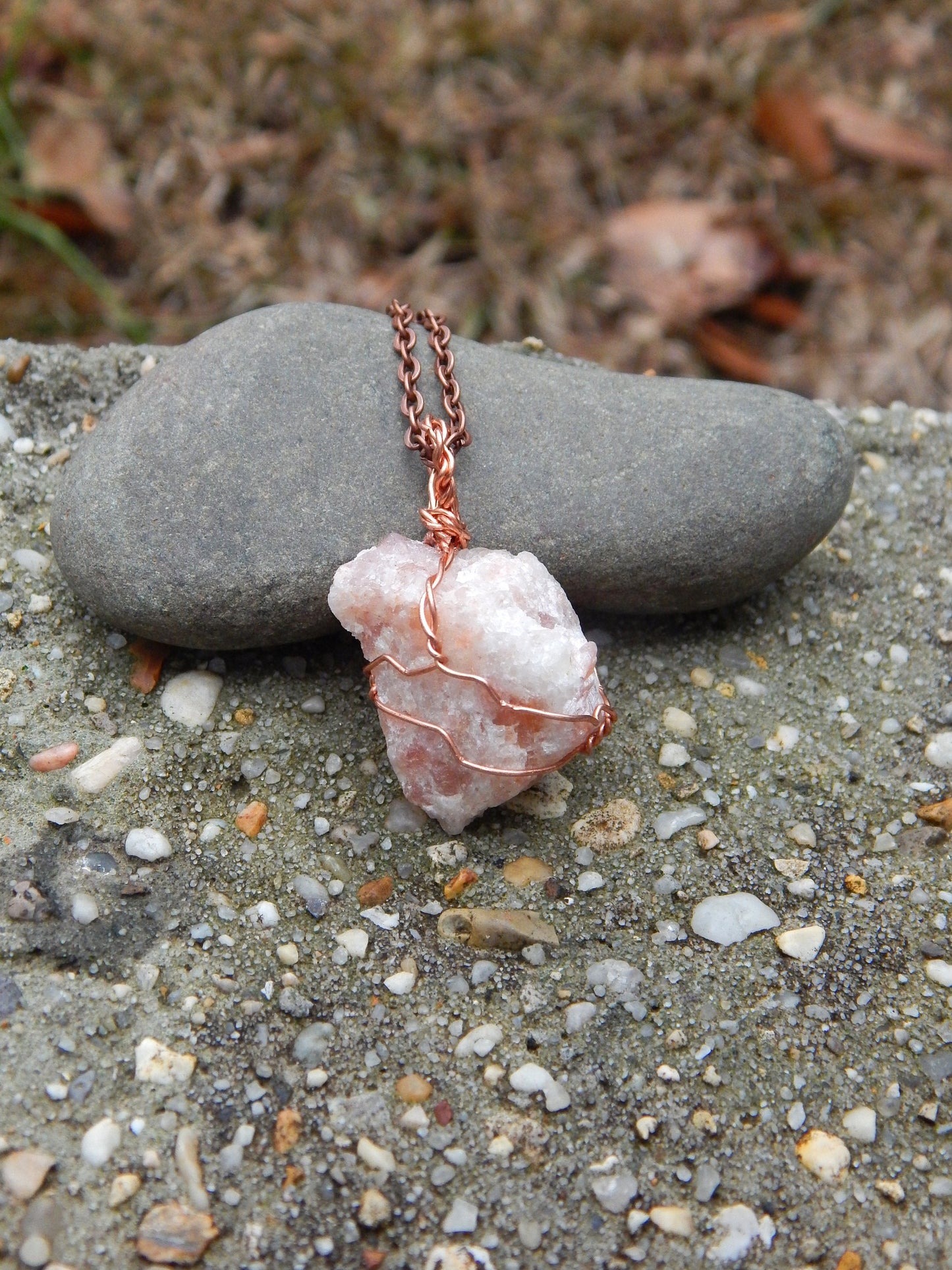 Raw sunstone wire wrap pendant