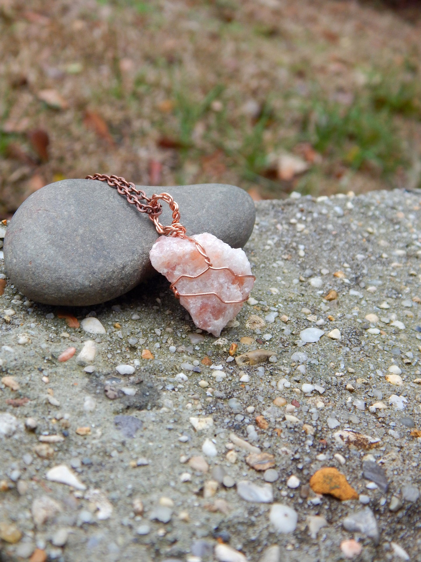 Raw sunstone wire wrap pendant
